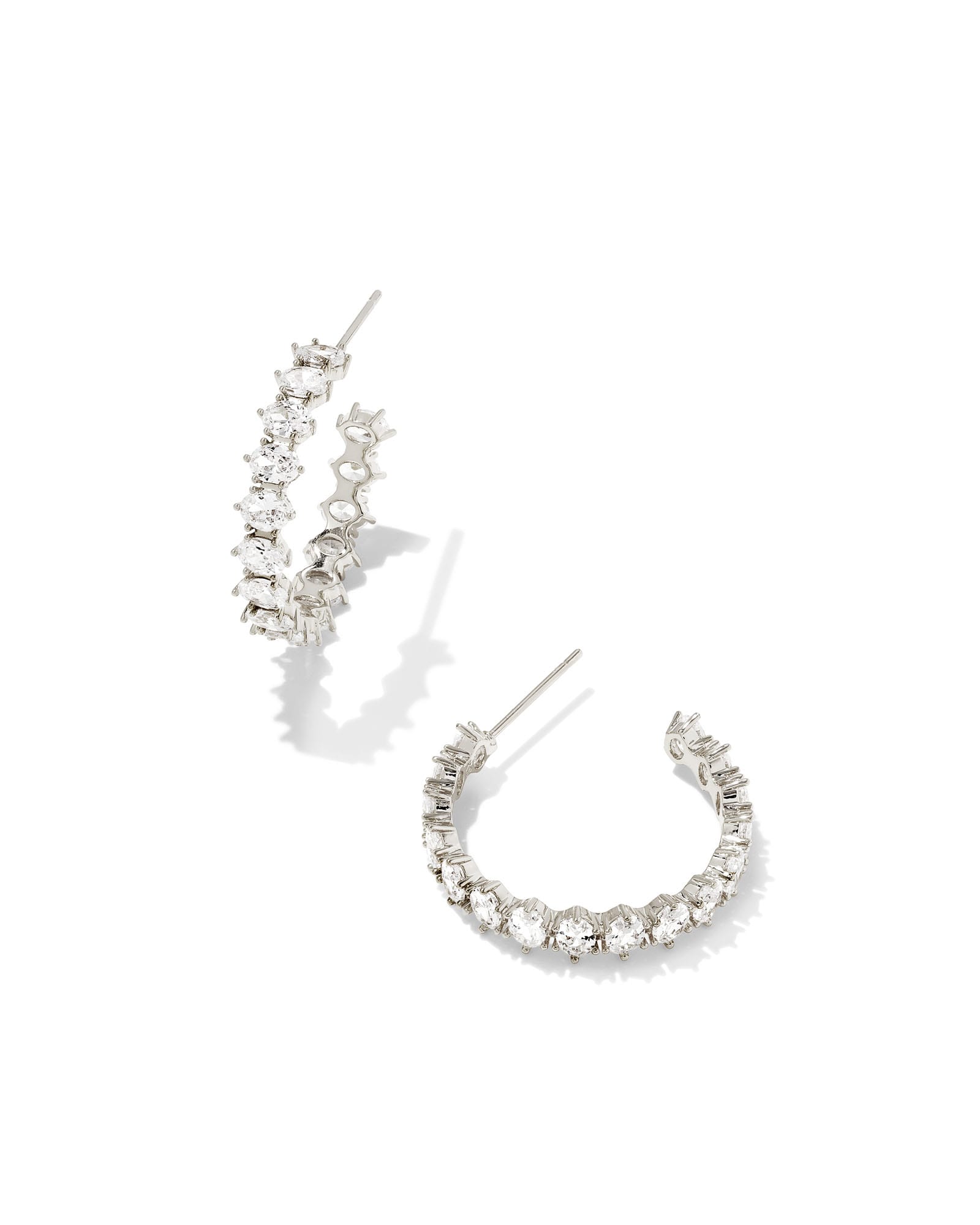 Kendra Scott Cailin Silver Crystal Hoop Earrings in White Crystal | Crystal/Metal Rhodium