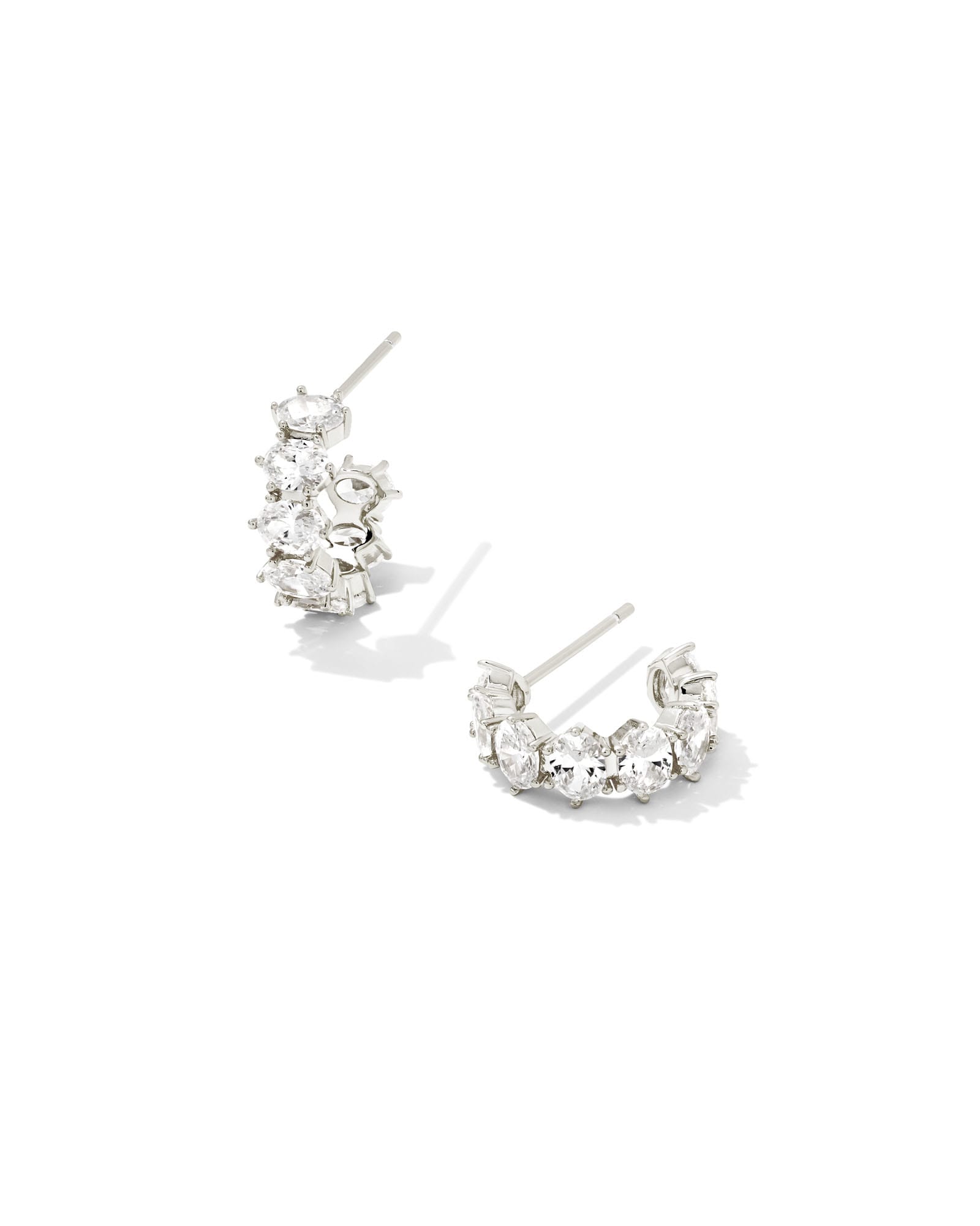 Kendra Scott Cailin Silver Huggie Earrings in White Crystal | Crystal/Metal Rhodium