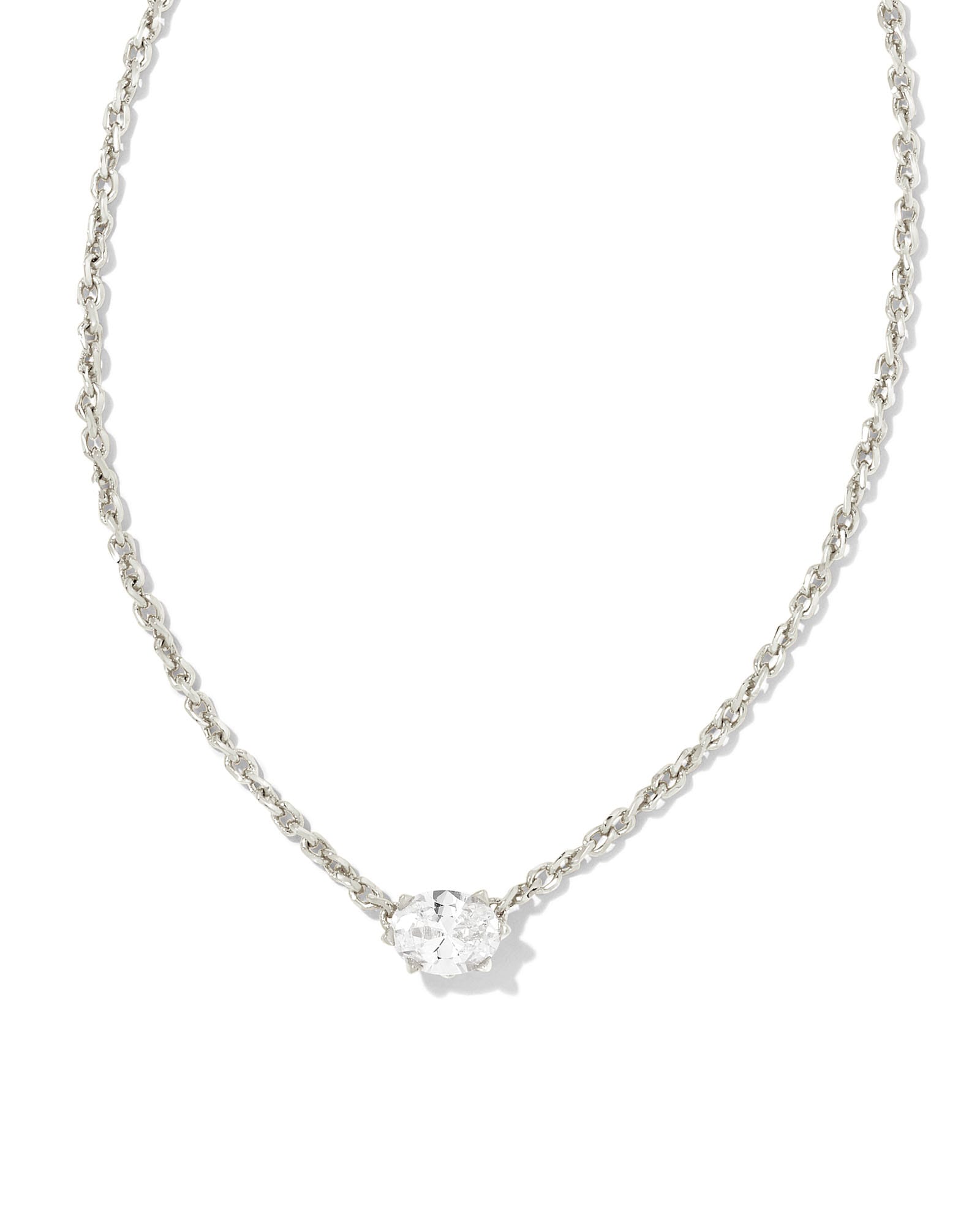 Kendra Scott Cailin Silver Pendant Necklace in White Crystal | Crystal/Metal Rhodium