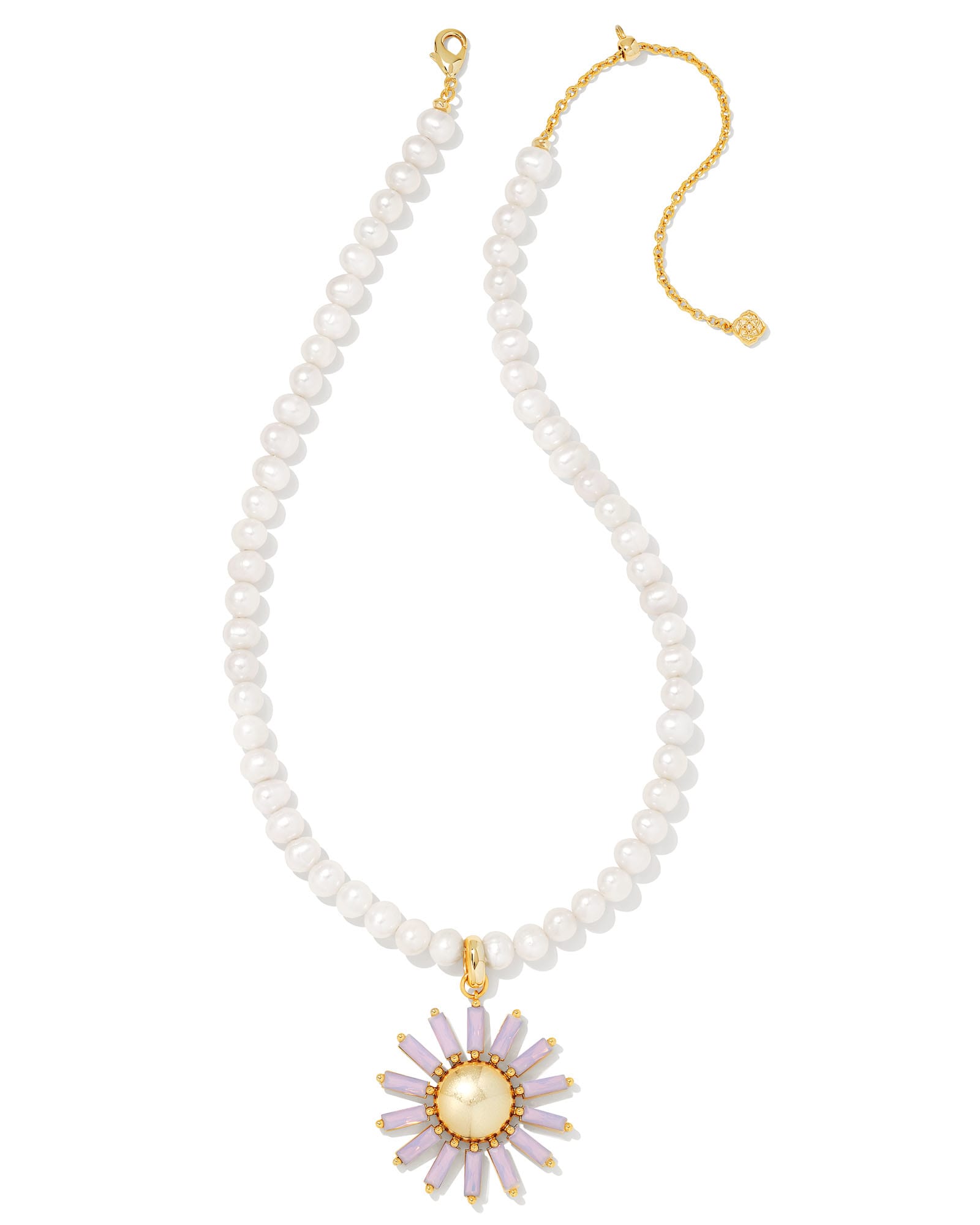 Kendra Scott Madison Daisy Convertible Gold Pearl Statement Necklace in Pink Opal Crystal | Nanogems