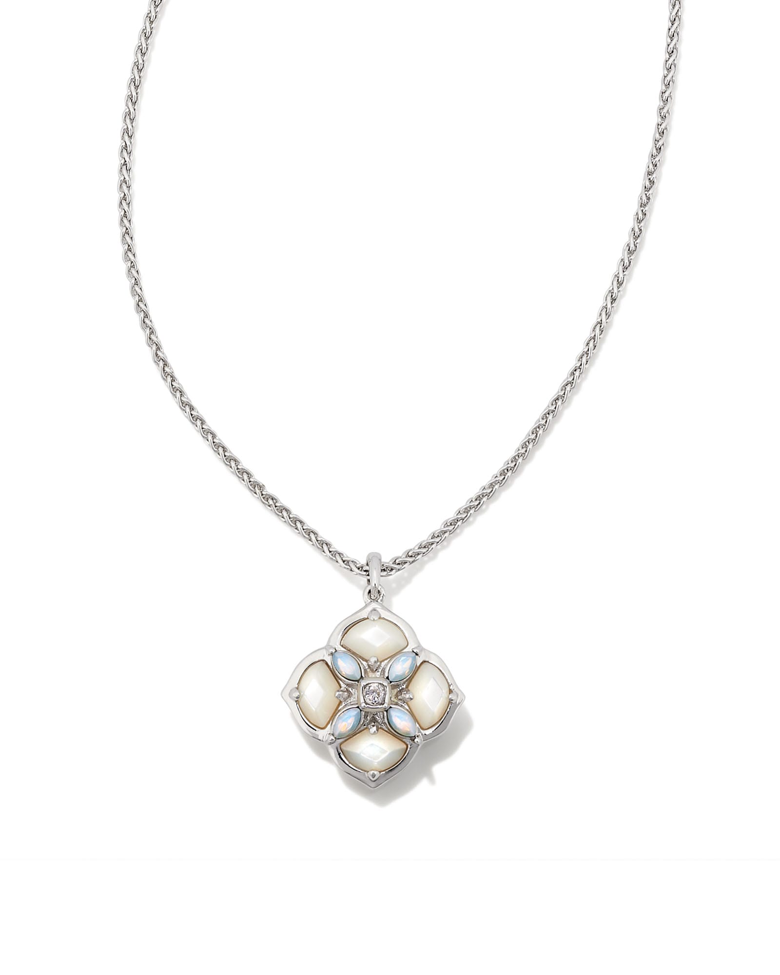 Kendra Scott Dira Stone Silver Short Pendant Necklace in Ivory Mix | Nanogems/Mother Of Pearl/Metal Rhodium