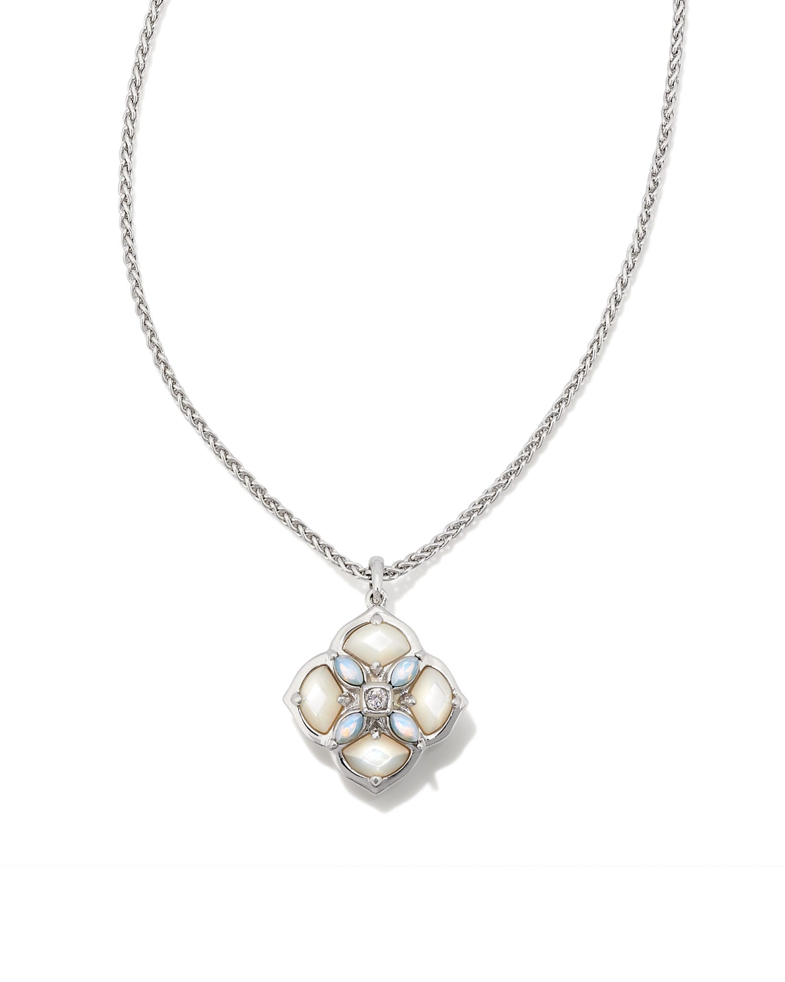 Kendra Scott Dira Stone Silver Short Pendant Necklace in Ivory Mix | Nano Crystal/Metal Rhodium