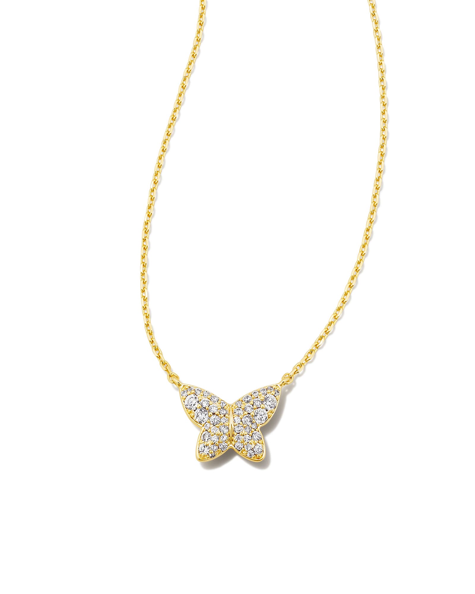 Kendra Scott Lillia Butterfly Gold Pendant Necklace in White | Crystal