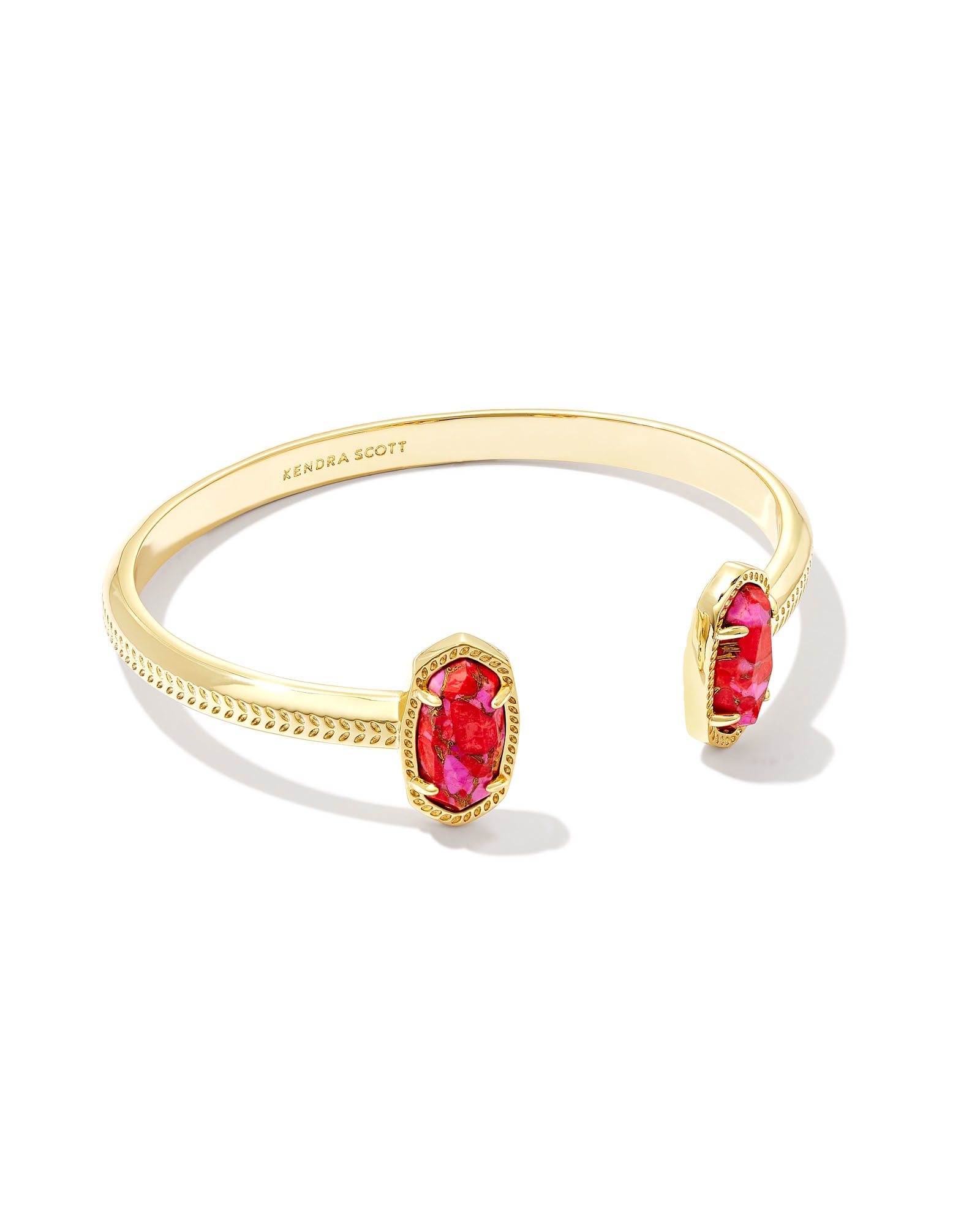 Kendra Scott Elton Gold Cuff Bracelet in Bronze Veined Red and Fuchsia | Magnesite