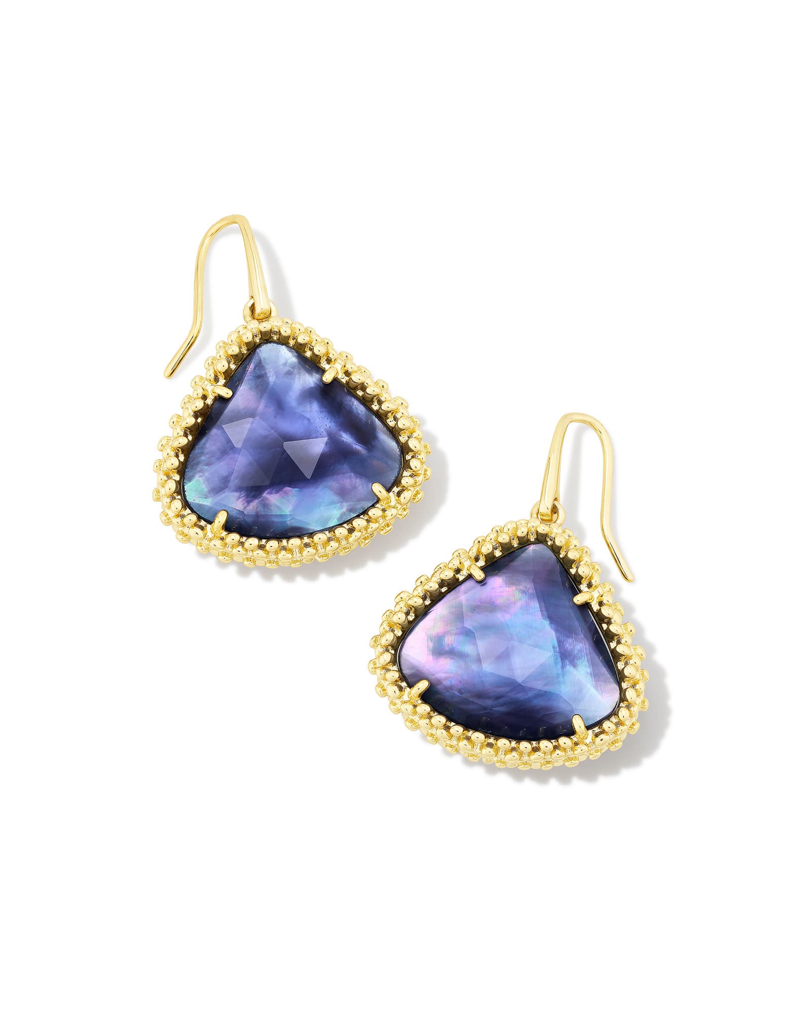 Kendra Scott Framed Kendall Gold Large Drop Earrings in Dark Lavender Illusion | Glass/Mother Of Pearl