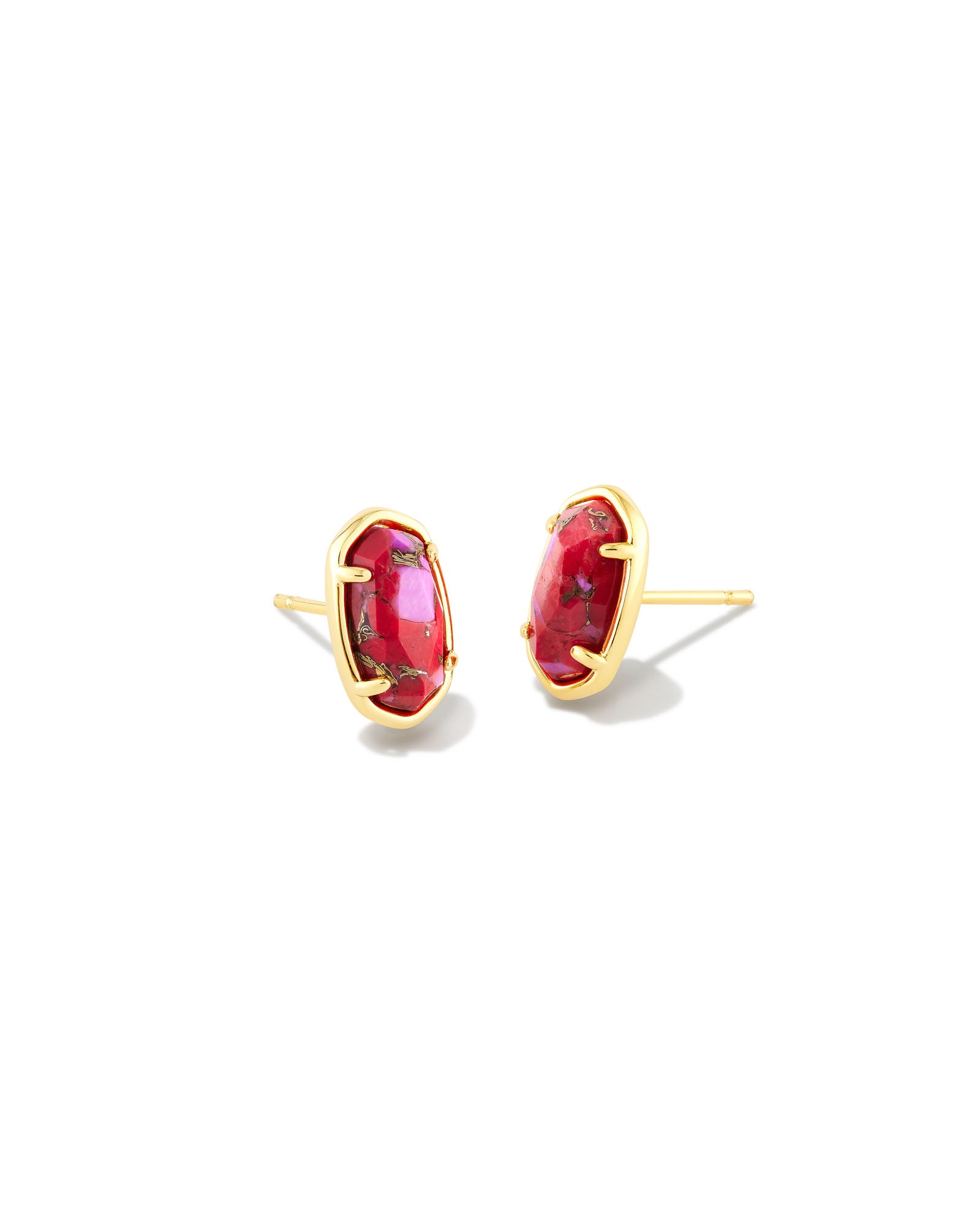 Kendra Scott Grayson Gold Stone Stud Earrings in Bronze Veined Red and Fuchsia | Magnesite