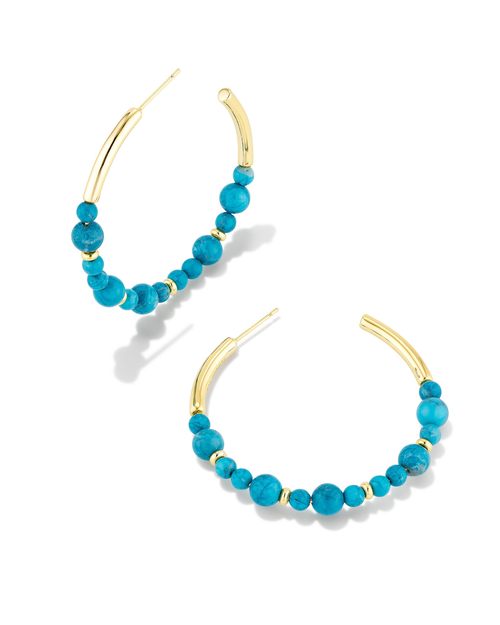 Kendra Scott Jovie Gold Beaded Hoop Earrings in Variegated Dark Teal Magnesite | Magnesite/Metal