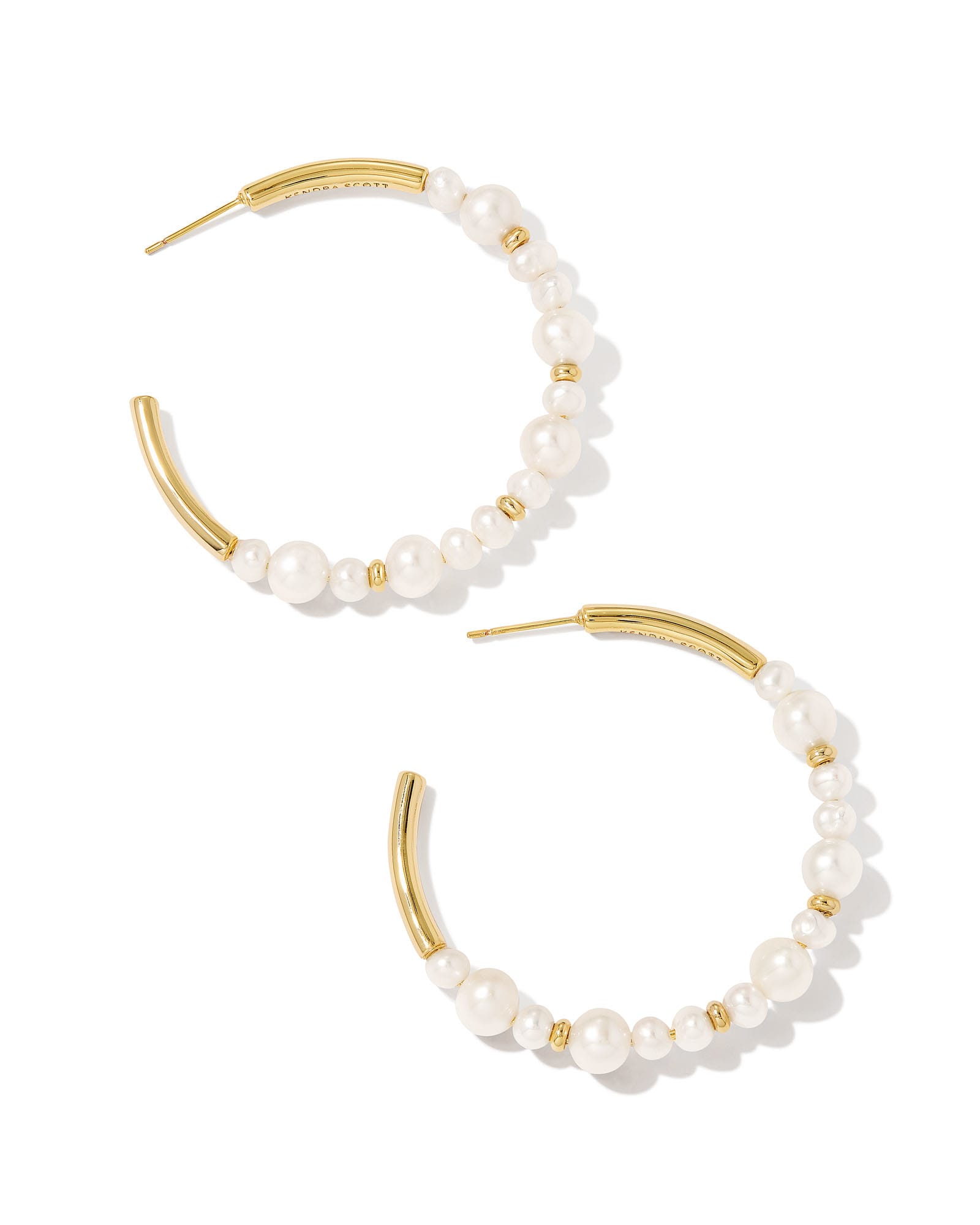 Photos - Earrings KENDRA SCOTT Jovie Gold Beaded Hoop  in White Pearl | Pearl/Metal 