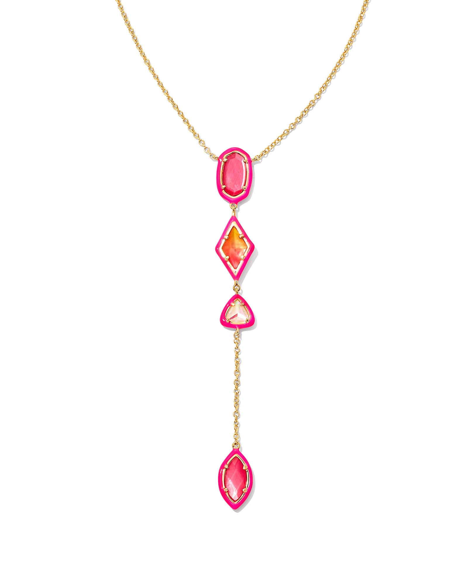 Kendra Scott Greta Gold Y Necklace in Pink Mix | Mixed Stones