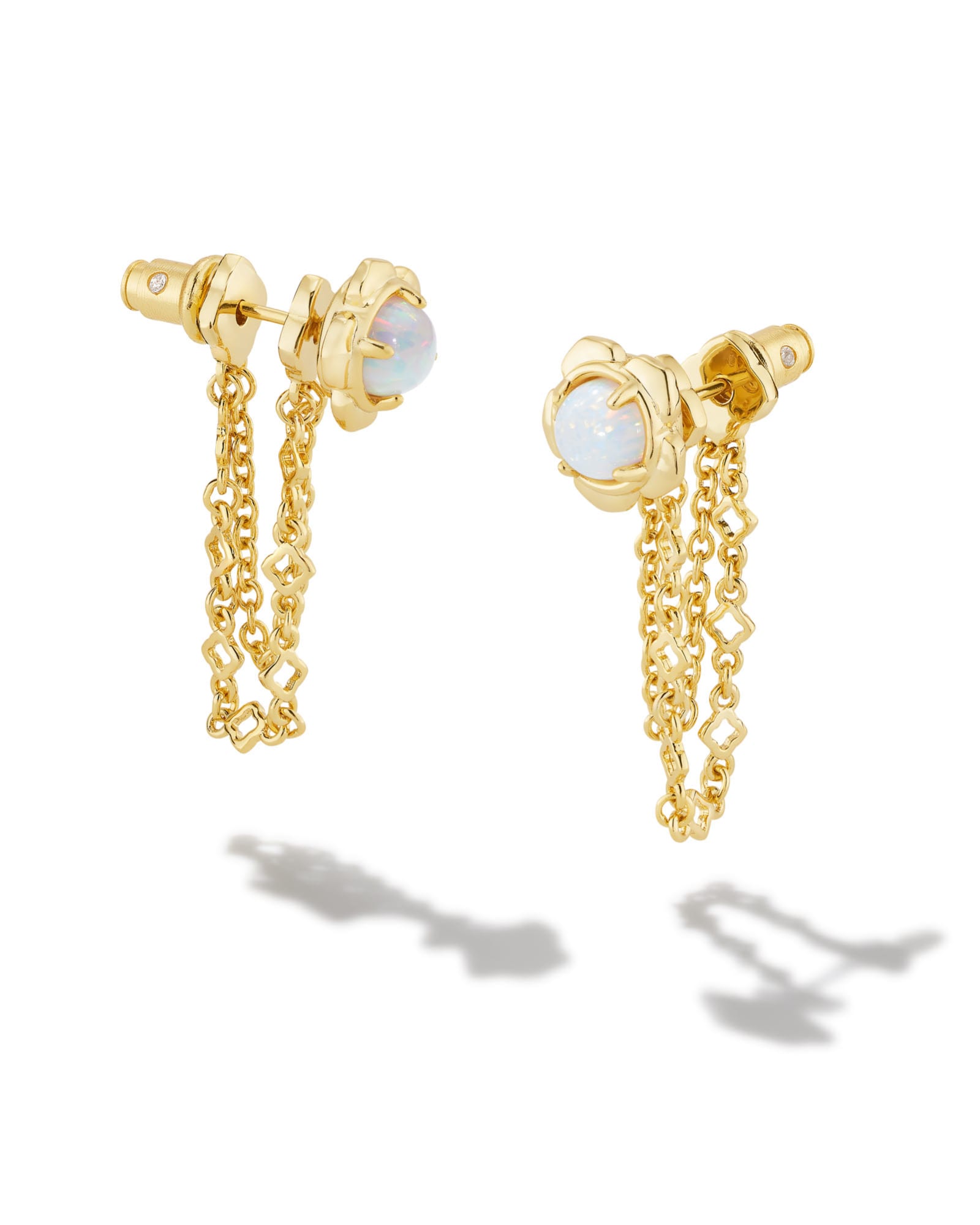 Kendra Scott Susie Convertible Gold Ear Jacket Earrings in Bright White | Kyocera Opal