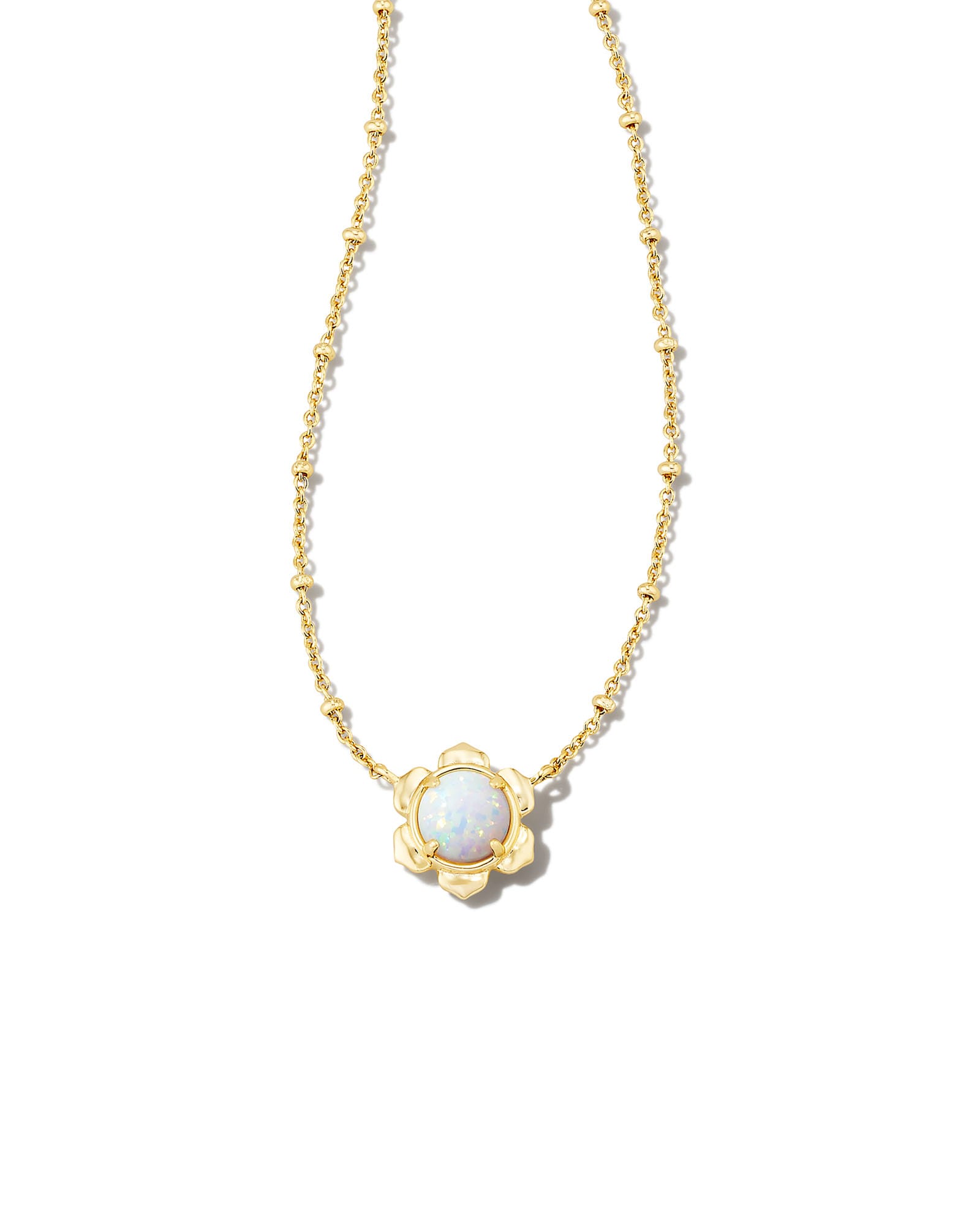 Kendra Scott Susie Gold Short Pendant Necklace in Bright White | Kyocera Opal