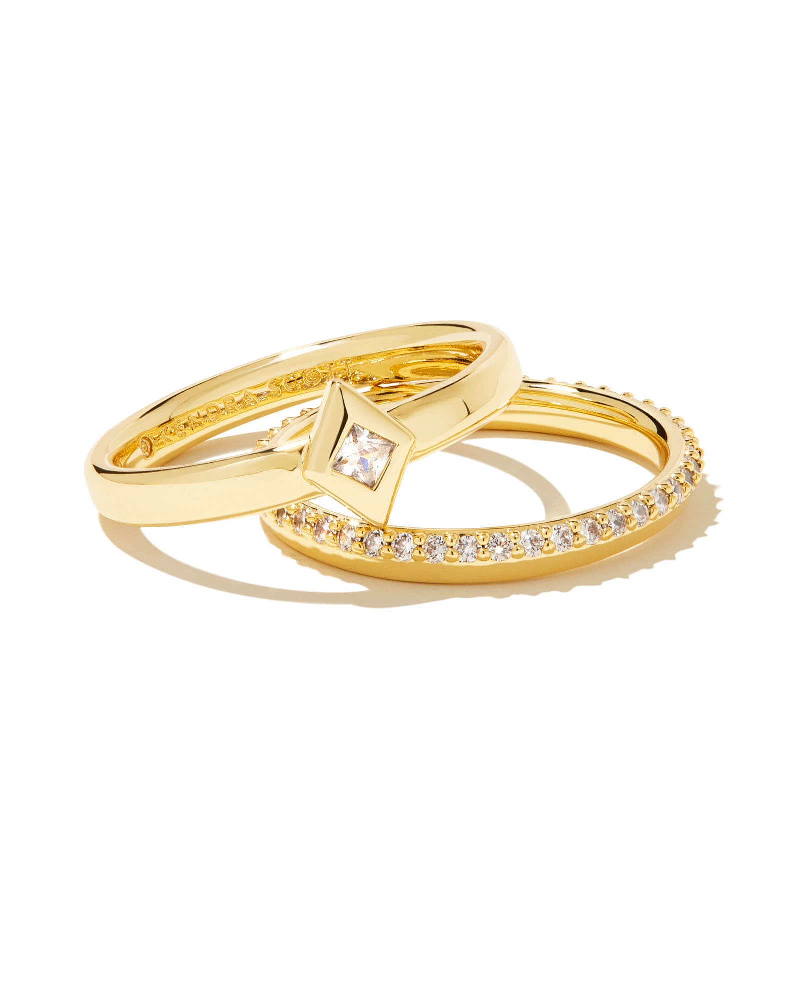 Wishbone Gold Ring Set in White Crystal