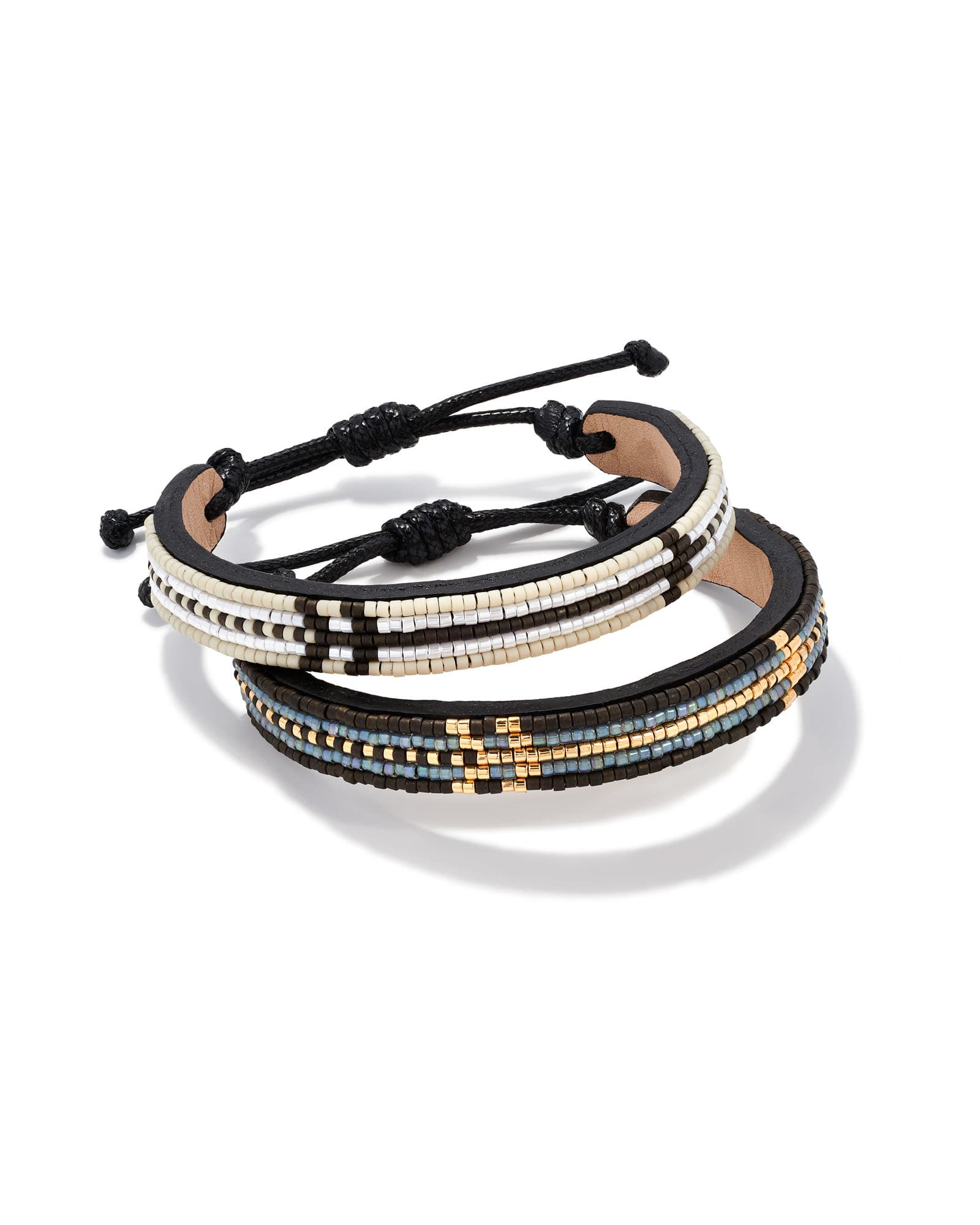Kendra Scott Shawn Beaded Friendship Bracelets Set of 2 in Charcoal Mix | Miyuki Delica Beads/Leather