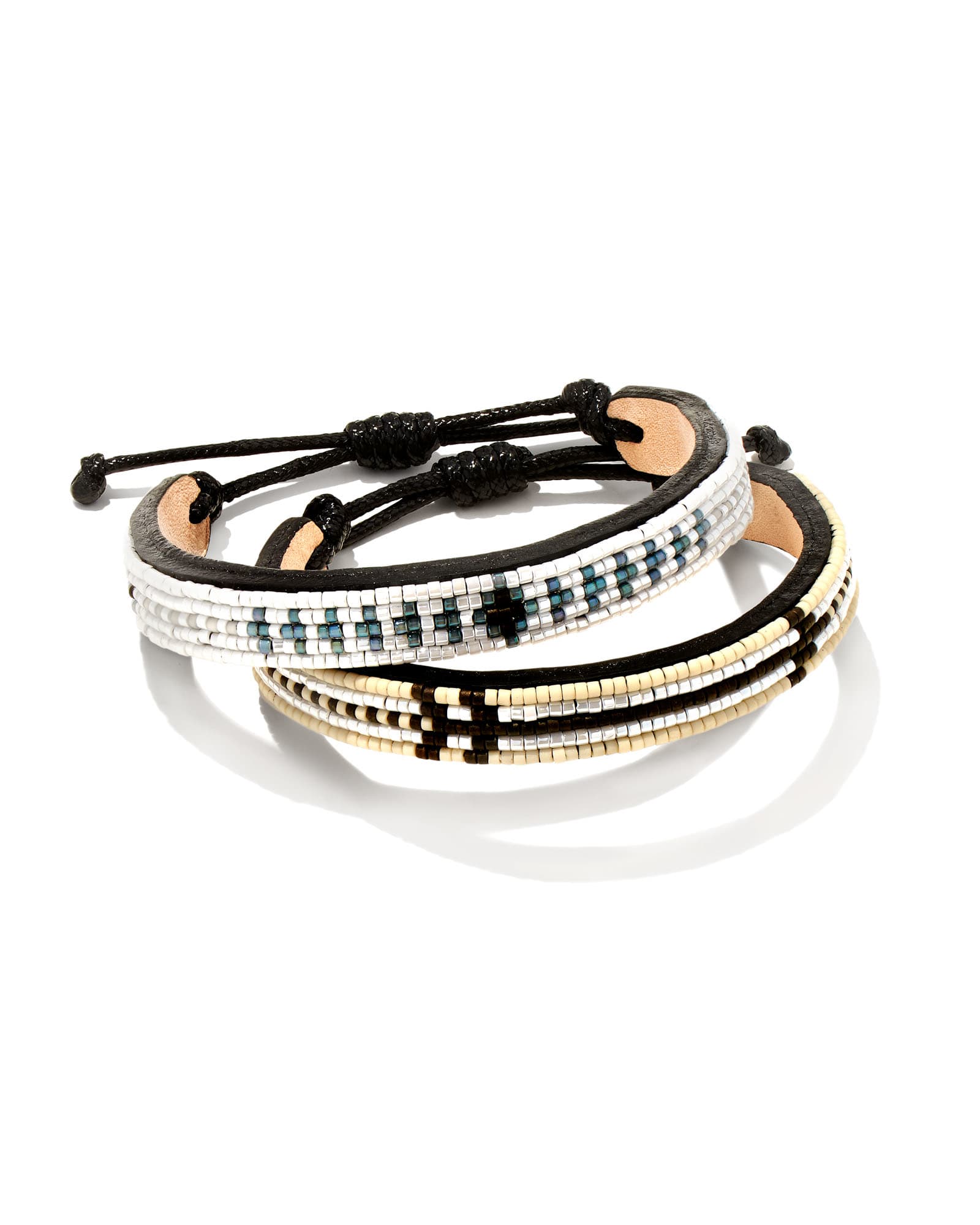 Kendra Scott Shawn Beaded Friendship Bracelets Set of 2 in White Mix | Miyuki Delica Beads/Leather