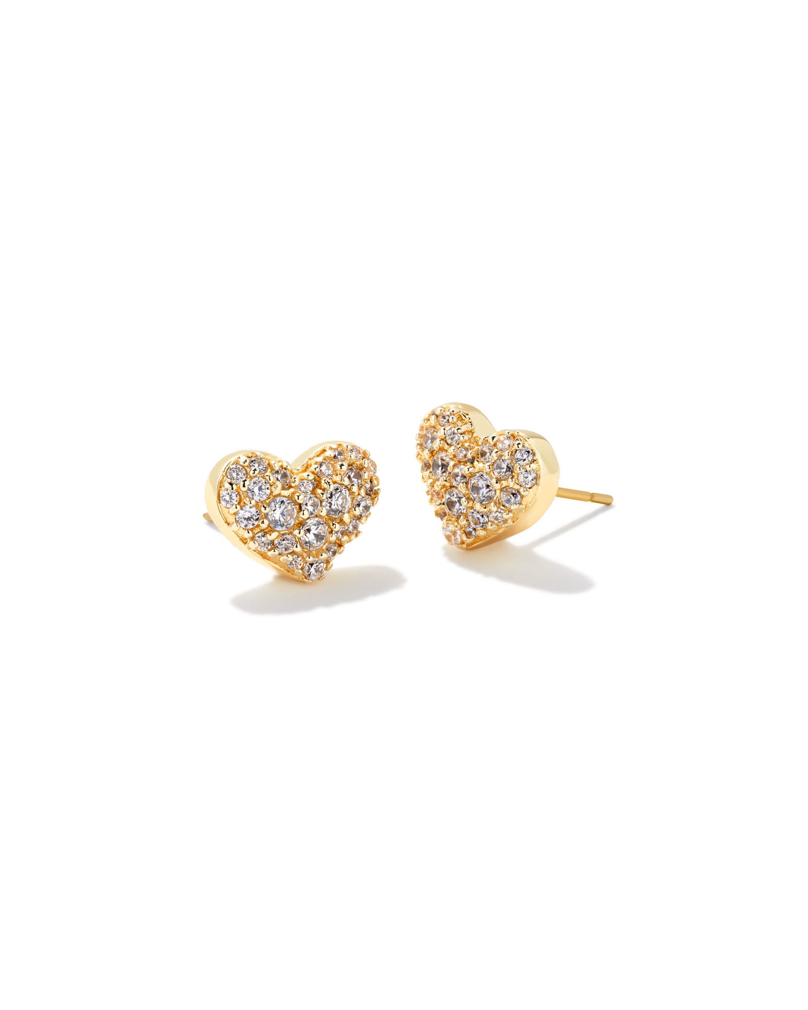 Kendra Scott Ari Gold Pave Crystal Heart Earrings in White Crystal | 14K Yellow Gold
