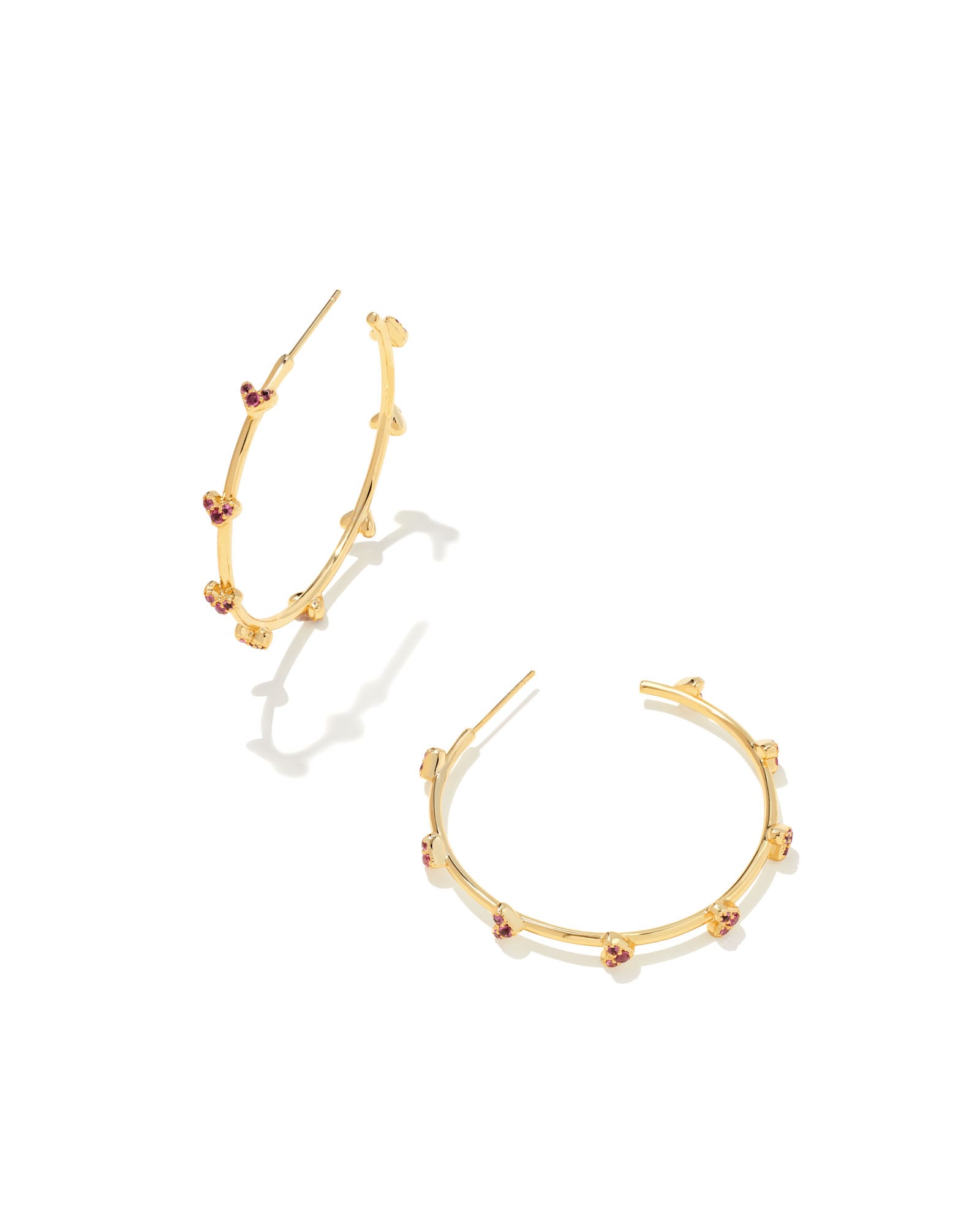 Kendra Scott Haven Gold Crystal Heart Hoop Earrings in Pink Crystal | Nanogems