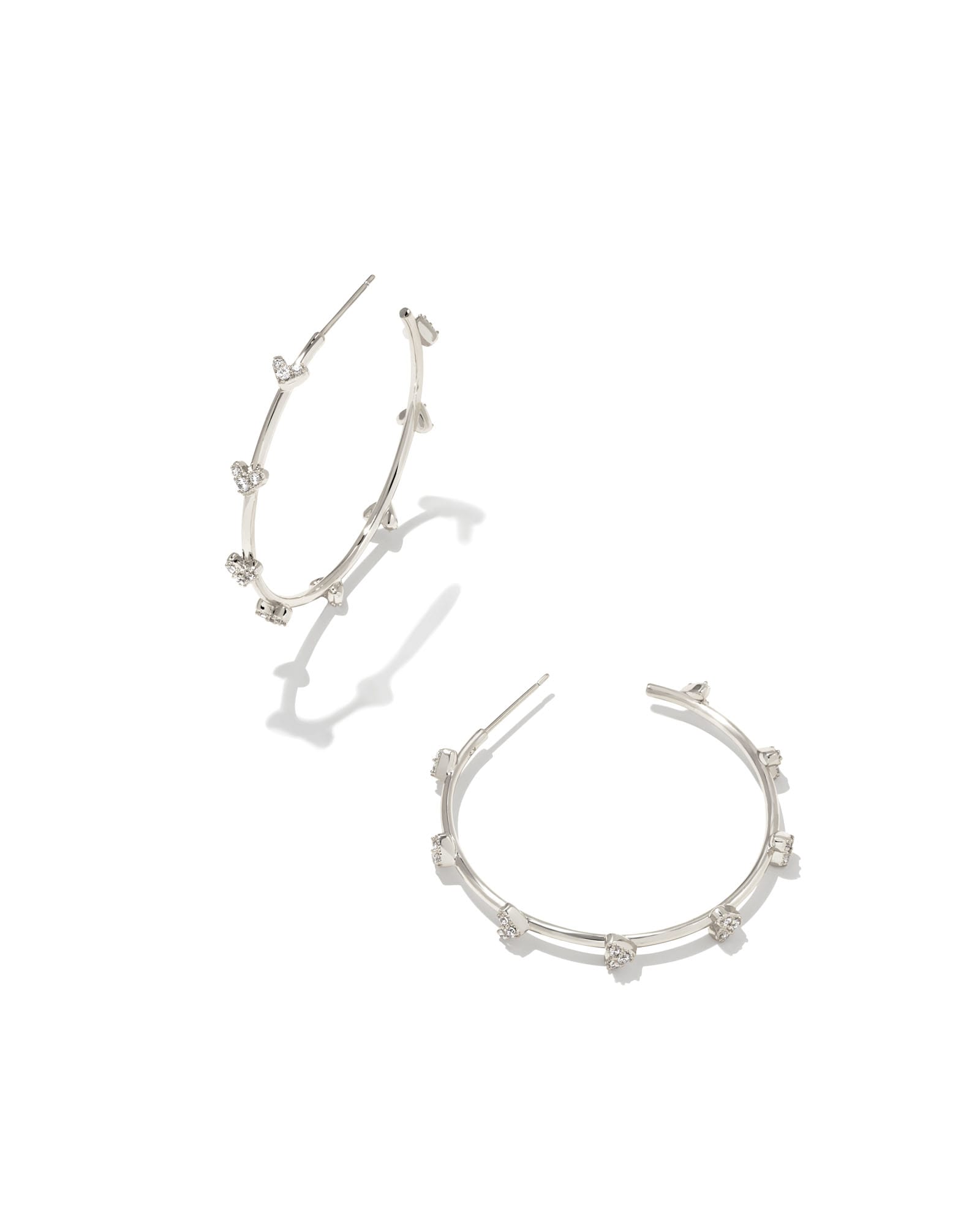 Kendra Scott Haven Silver Crystal Heart Hoop Earrings in White Crystal | Cubic Zirconia/Metal Rhodium