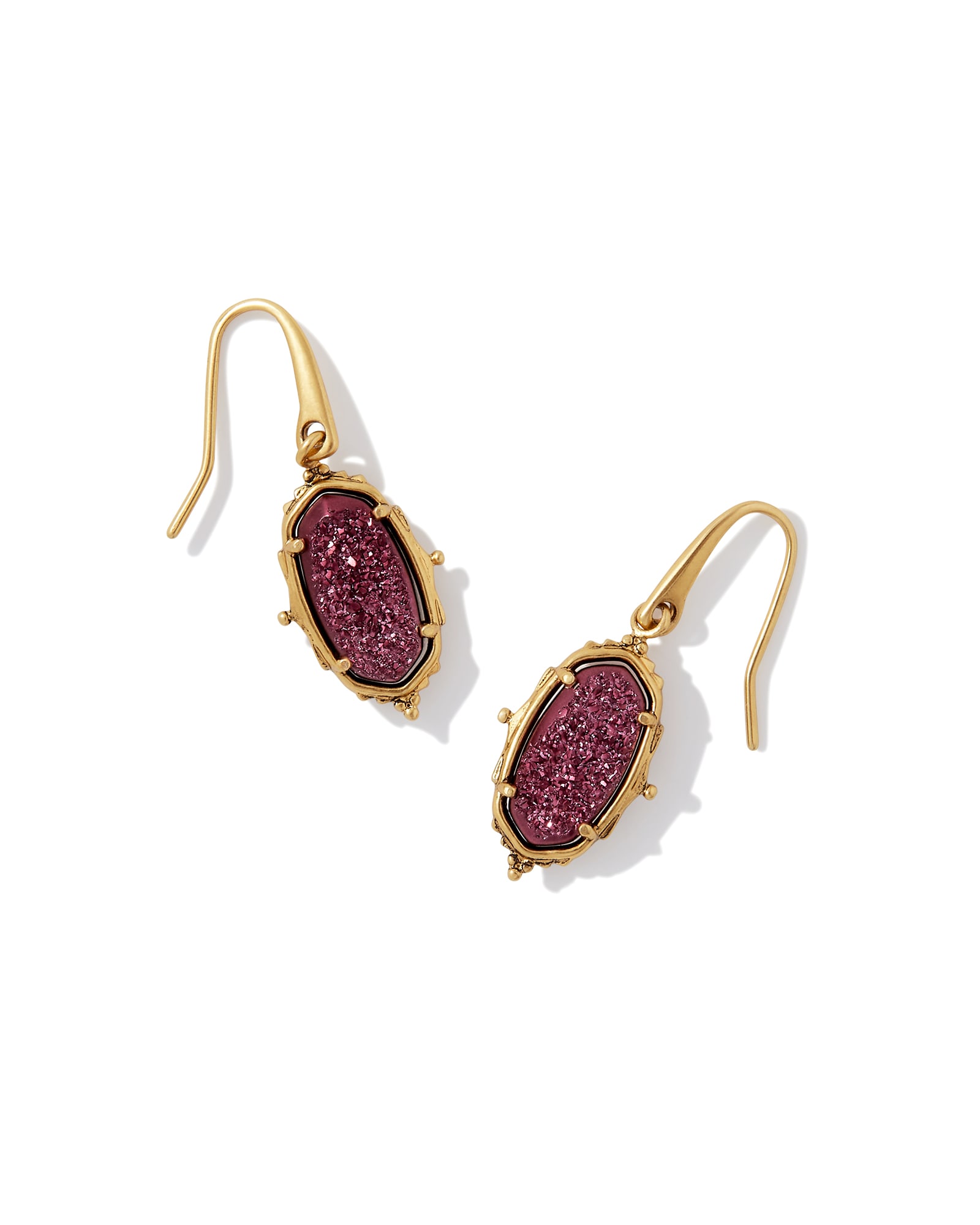 Kendra Scott Baroque Vintage Gold Lee Drop Earrings in Maroon | Drusy