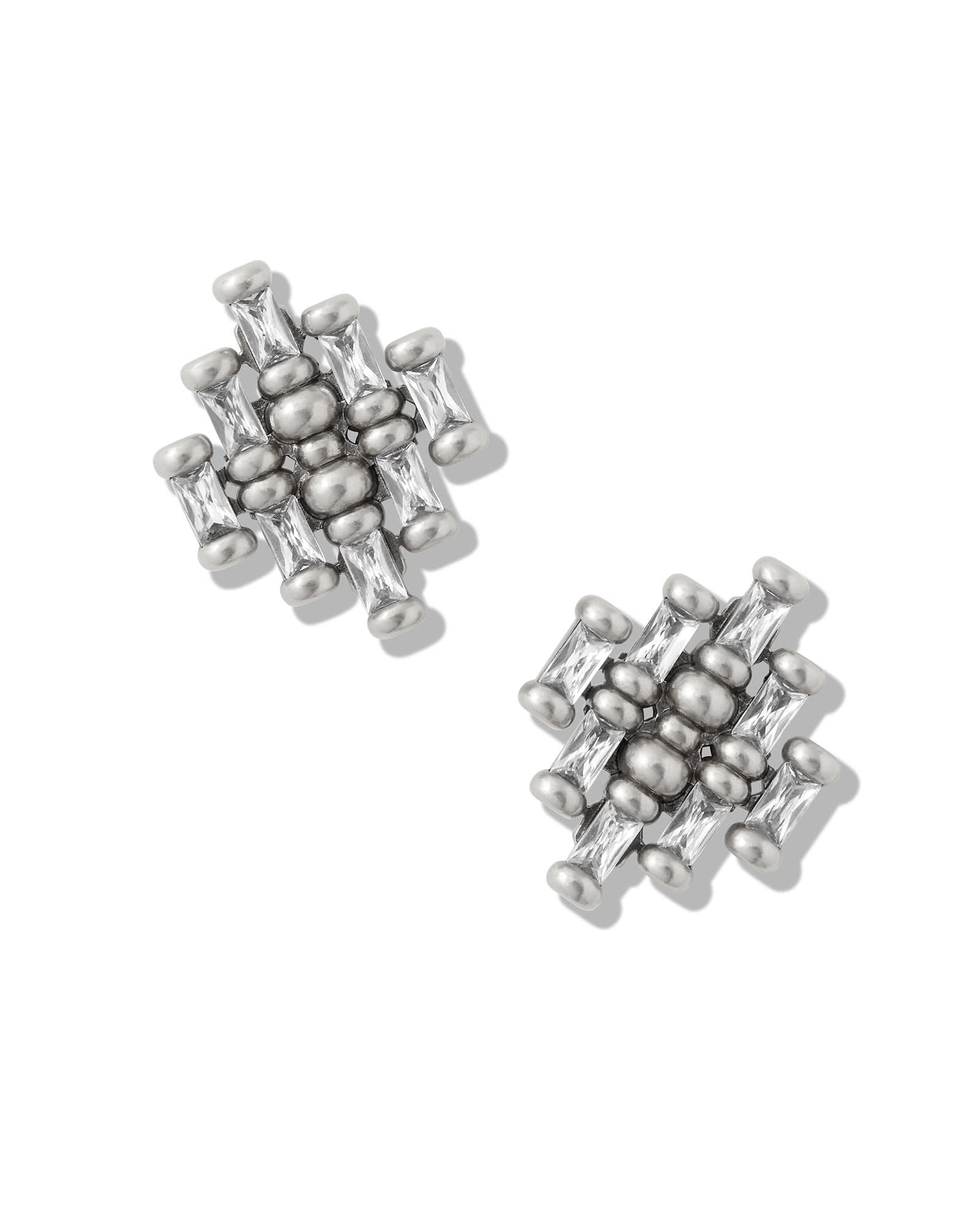 Kendra Scott Ember Vintage Silver Stud Earrings in White | Crystal