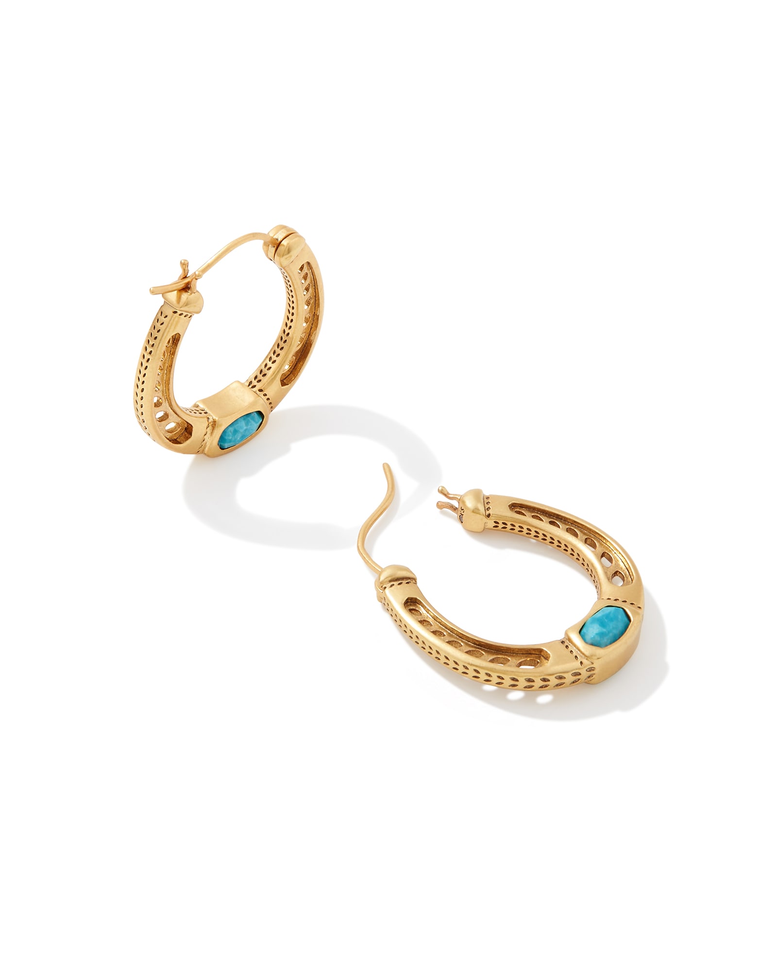 Kendra Scott Noble Vintage Gold Horseshoe Hoop Earrings in Variegated Dark Teal Magnesite | Metal