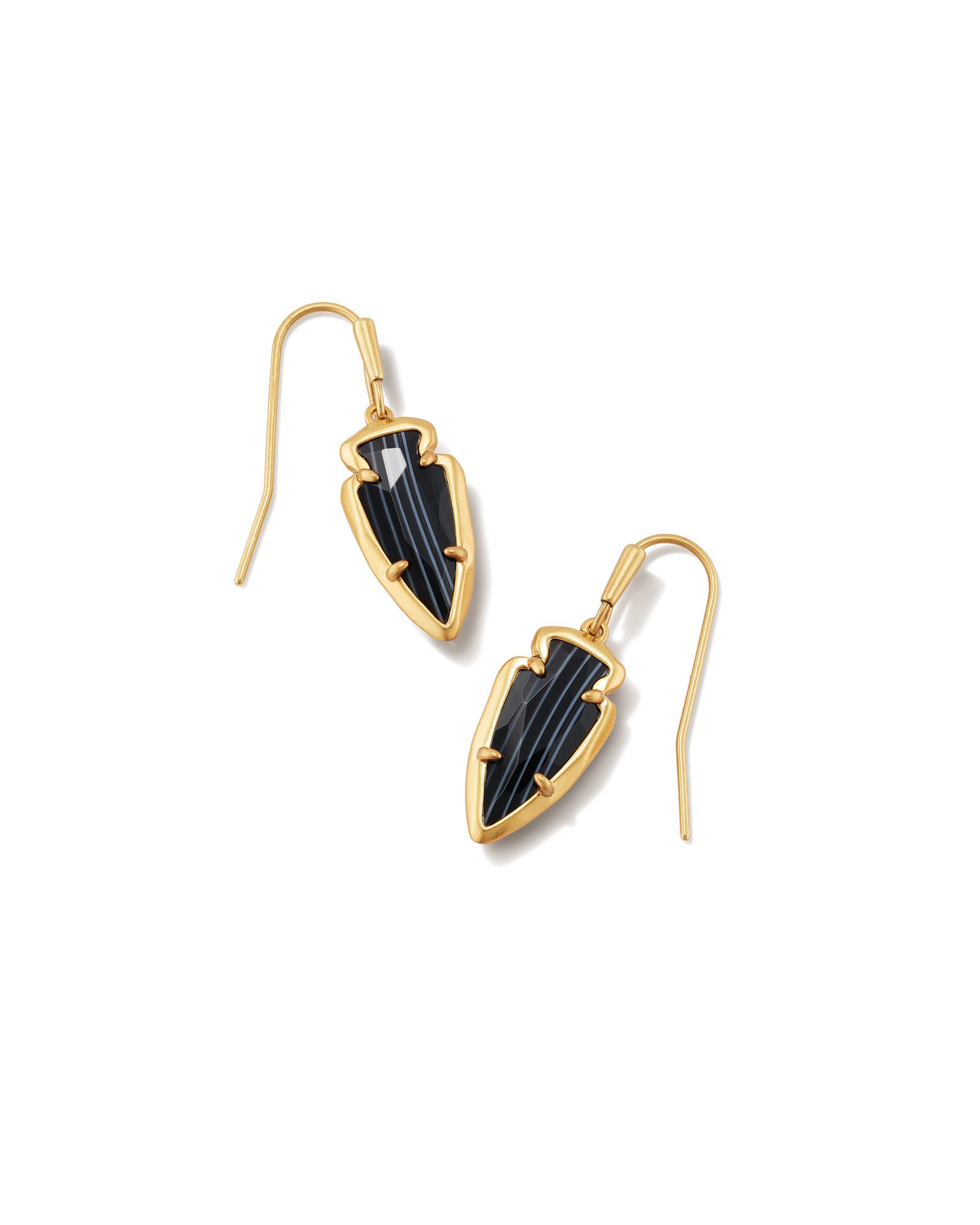 Kendra Scott Skylar Vintage Gold Small Drop Earrings in Black Banded Agate | Agate/Metal