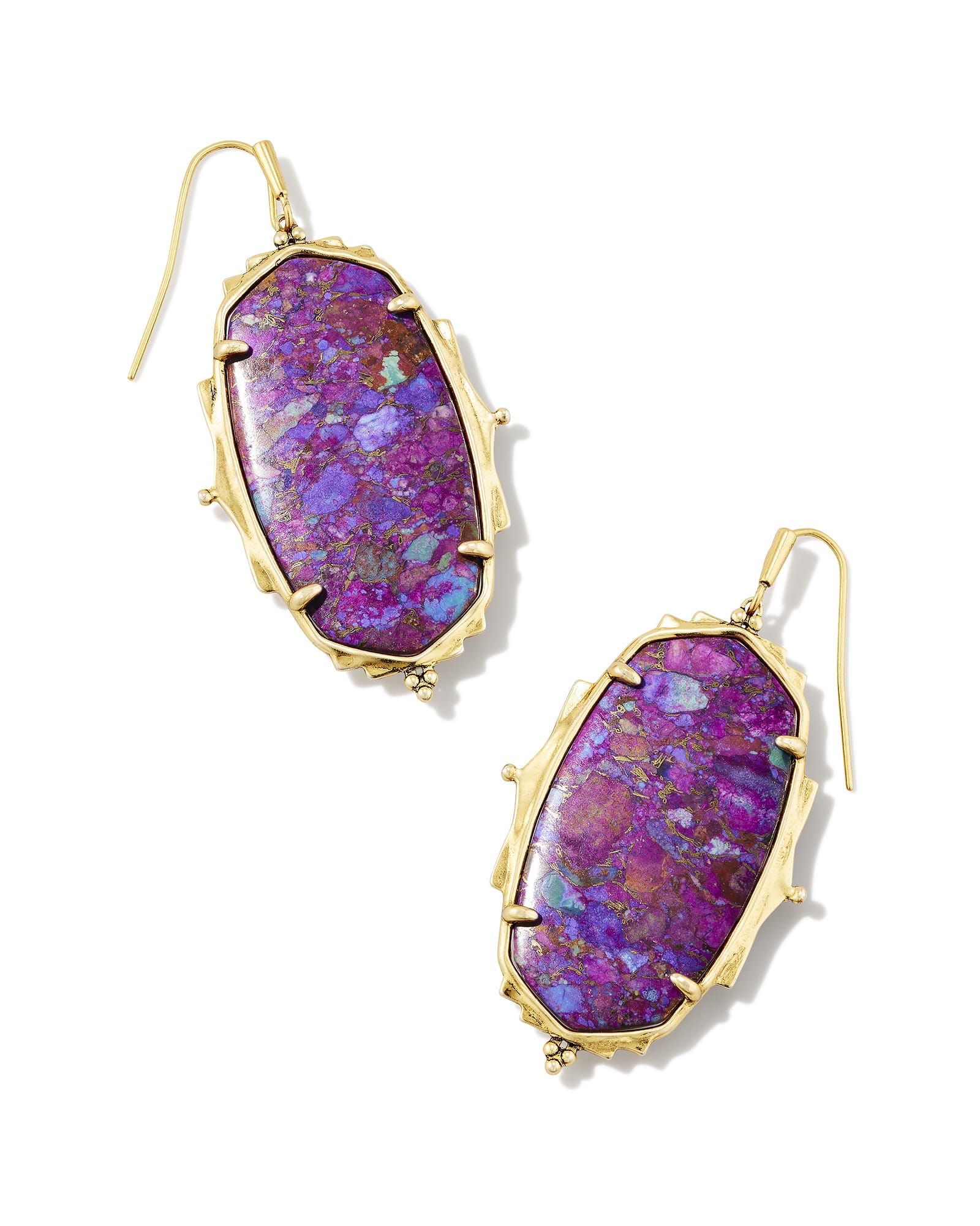 Kendra Scott Baroque Vintage Gold Ella Drop Earrings in Bronze Veined Purple Turquoise | Magnesite