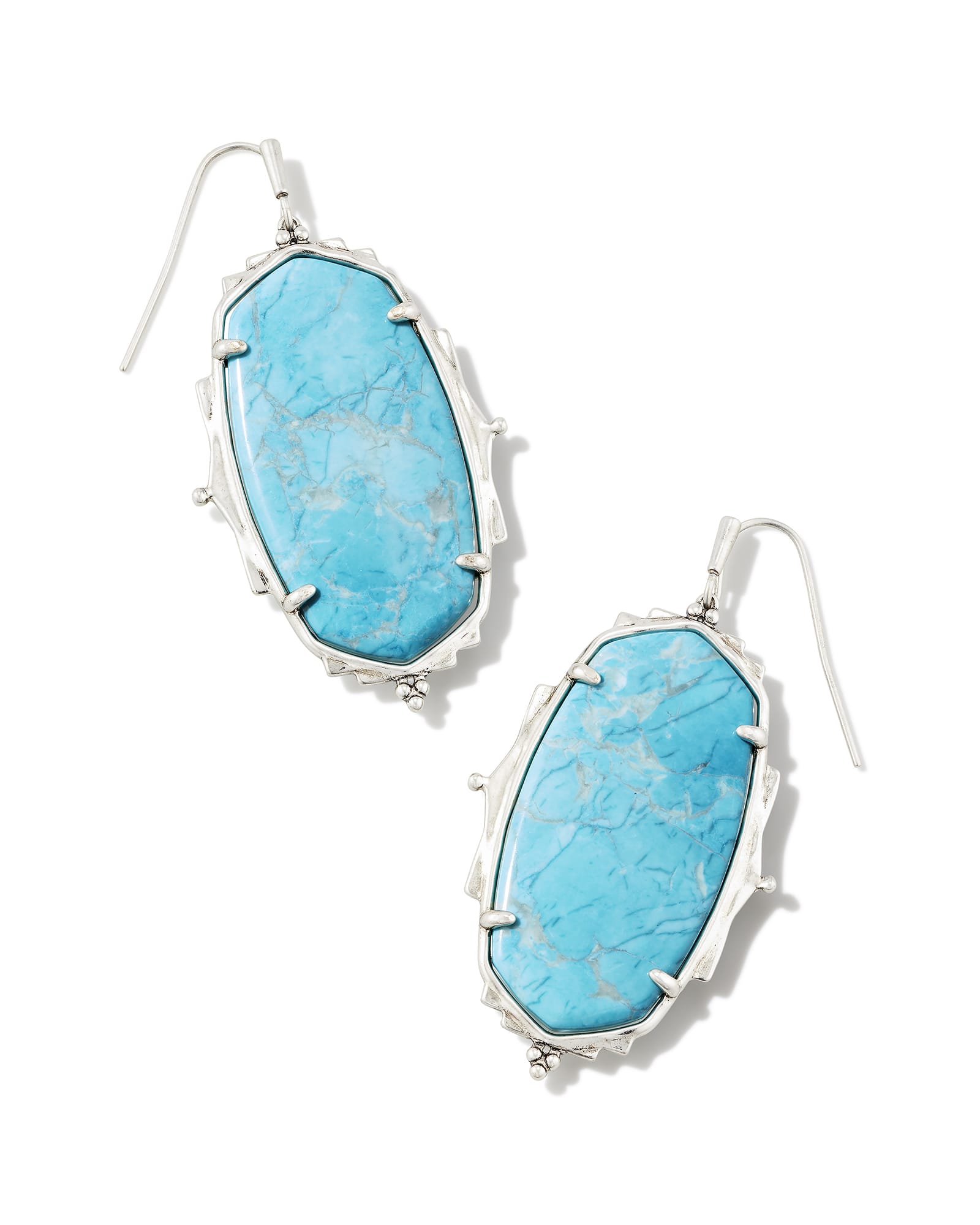 Kendra Scott Baroque Ella Vintage Silver Drop Earrings in Variegated Dark Teal Magnesite | Howlite