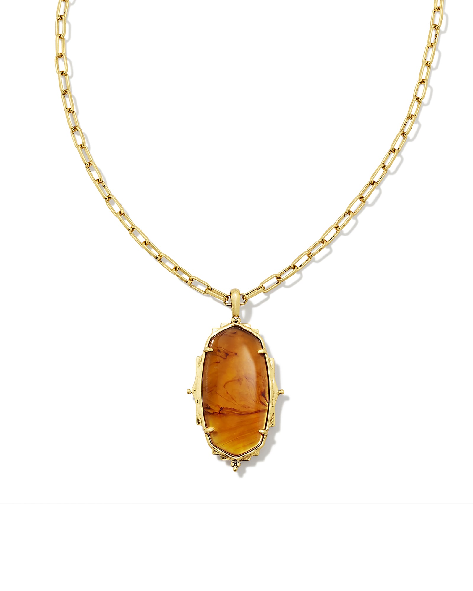 Kendra Scott Baroque Vintage Gold Ella Long Pendant Necklace in Marbled Amber Illusion | Glass/Mother Of Pearl/Metal