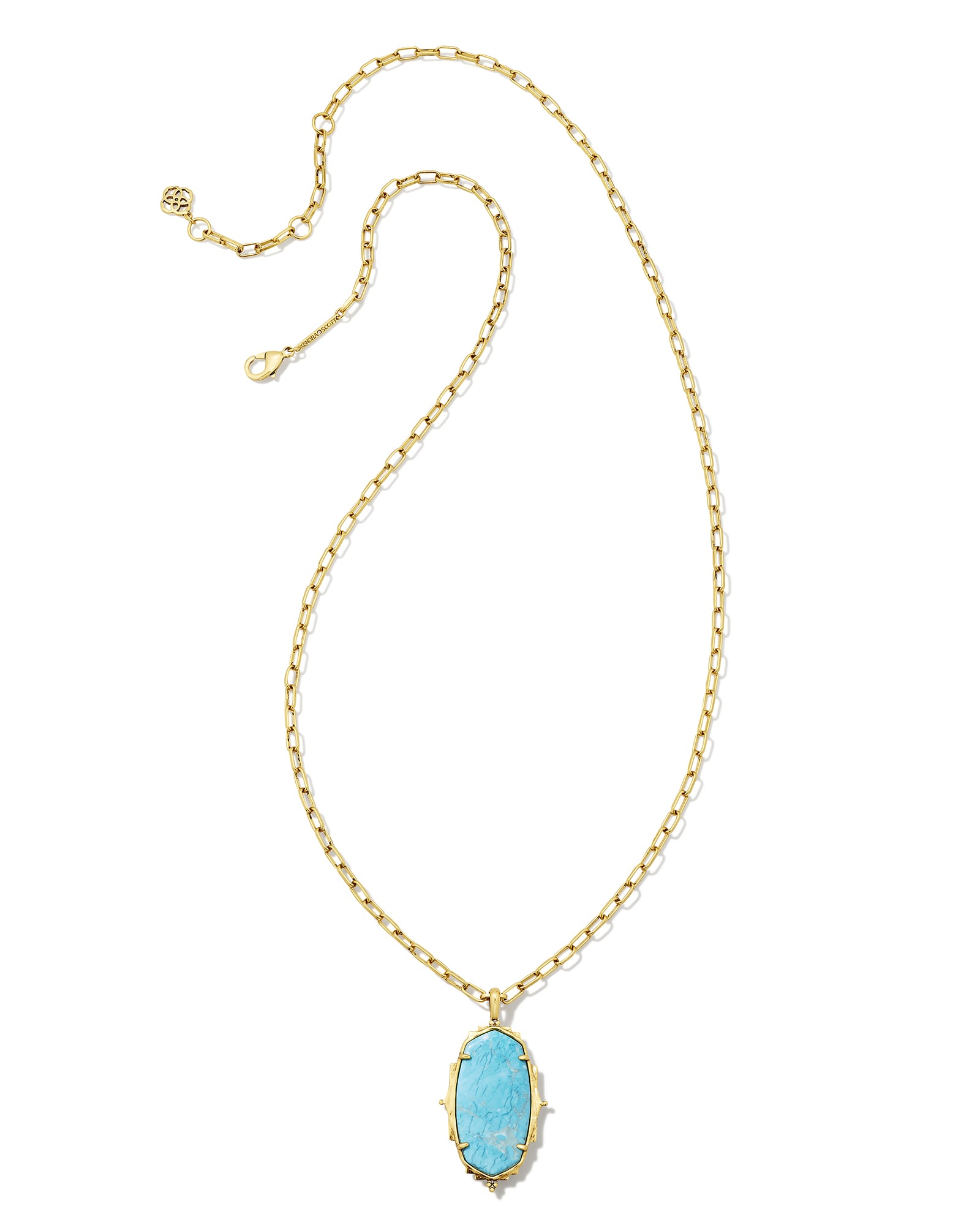 Kendra Scott Baroque Ella Vintage Gold Long Pendant Necklace in Variegated Dark Teal Magnesite | Howlite