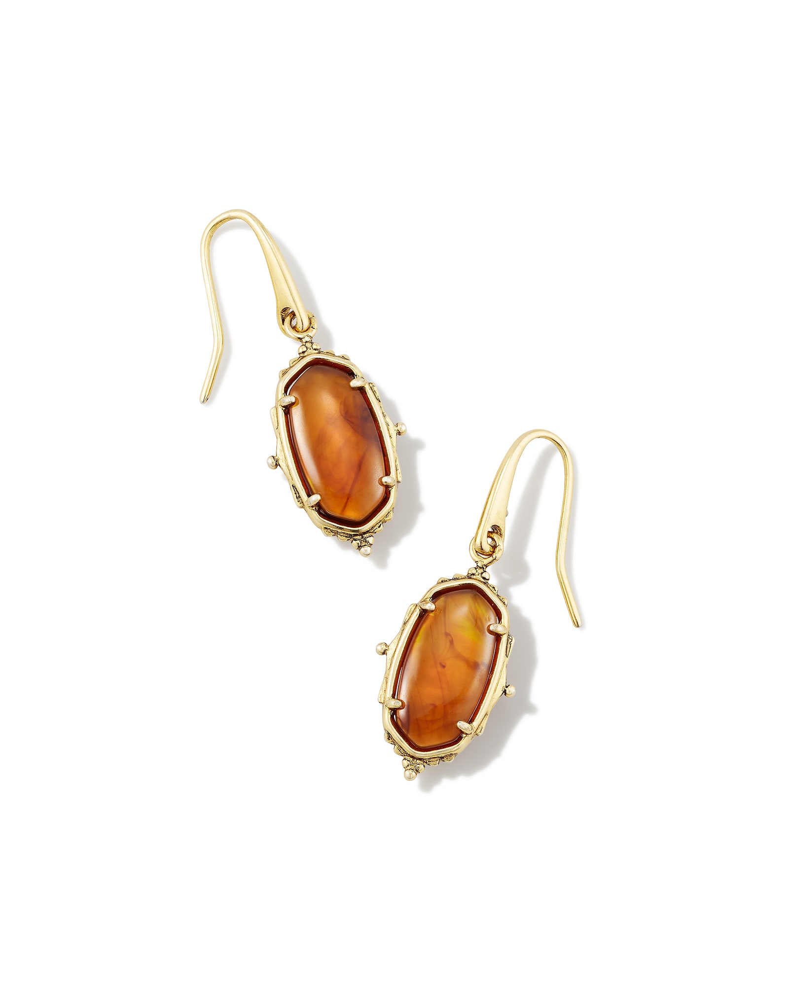 Kendra Scott Baroque Vintage Gold Lee Drop Earrings in Marbled Amber Illusion | Glass/Mother Of Pearl