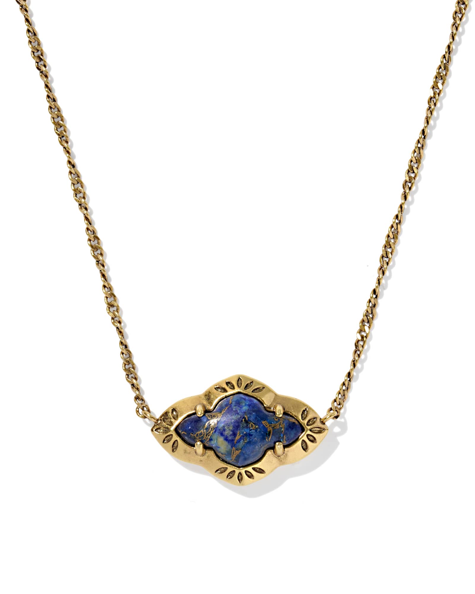 Kendra Scott Abbie Vintage Gold Etch Frame Short Pendant Necklace | Lapis