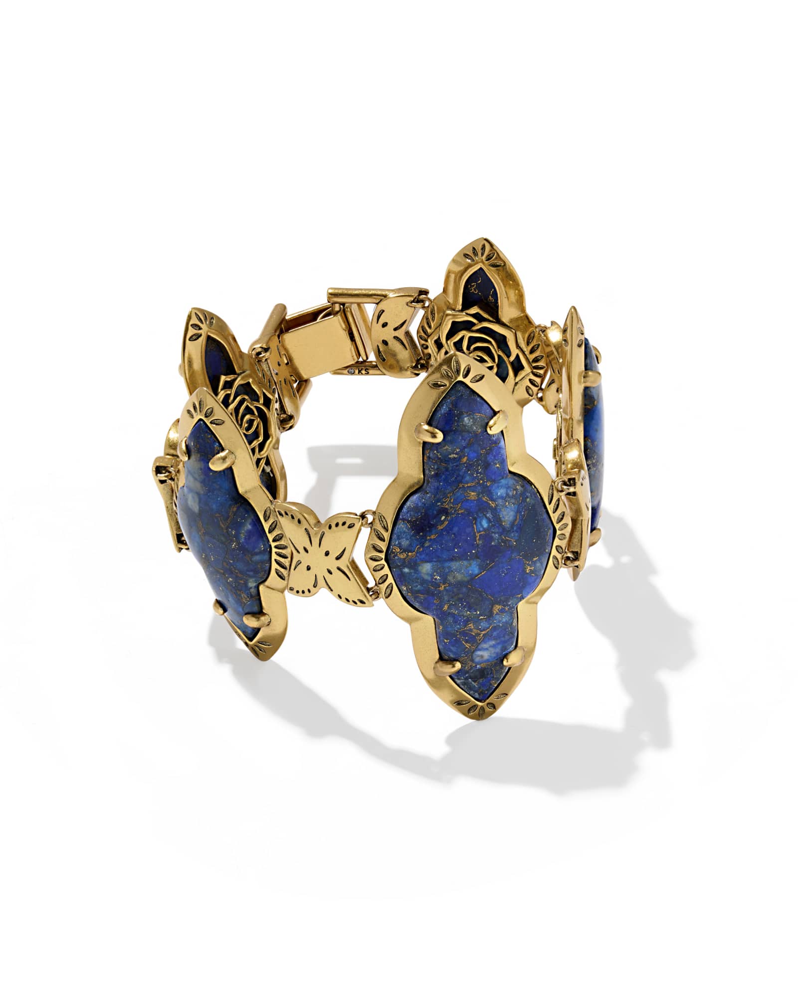 Kendra Scott Abbie Vintage Gold Etch Frame Statement Bracelet | Lapis