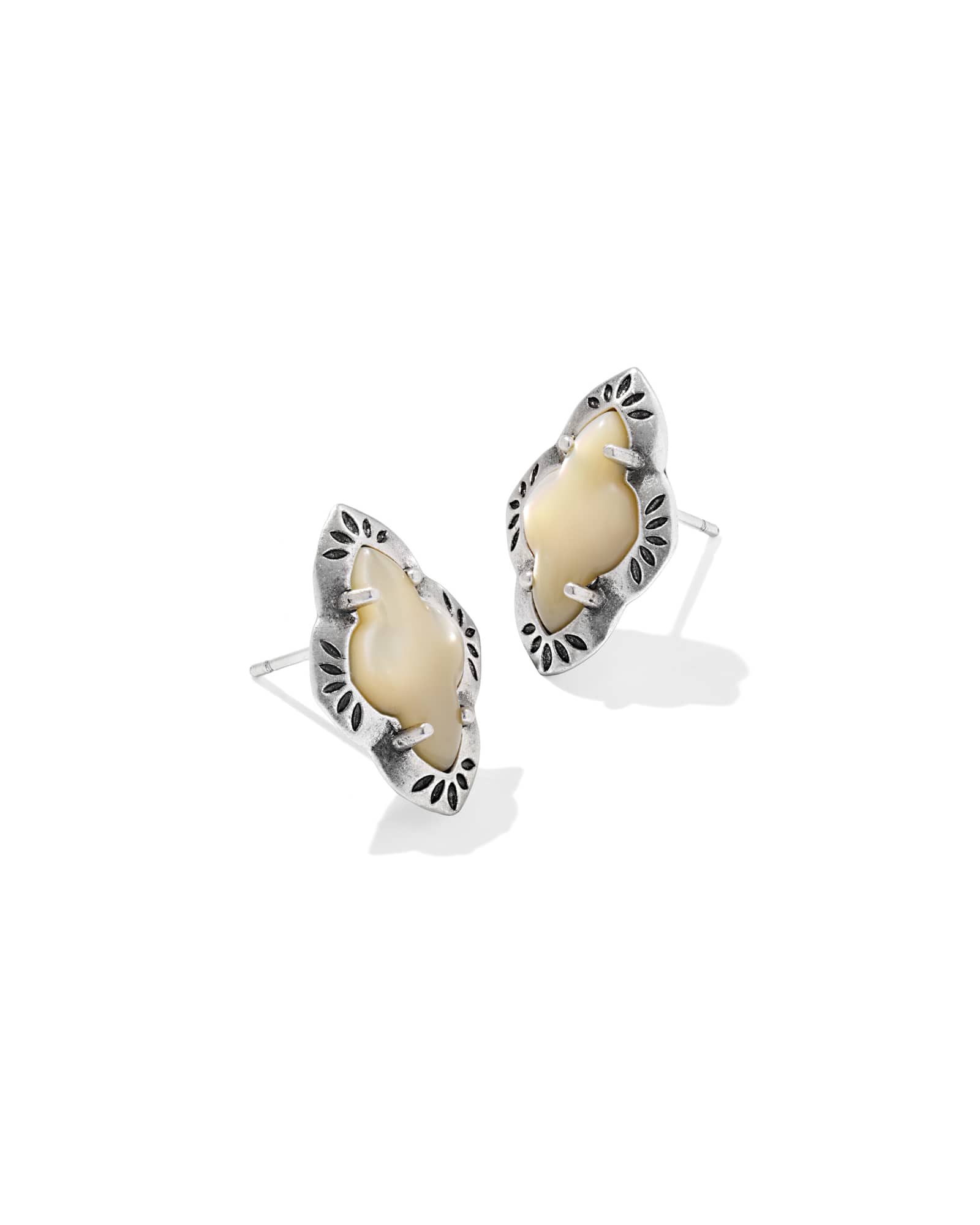 Kendra Scott Abbie Vintage Silver Etch Frame Stud Earrings | Mother Of Pearl
