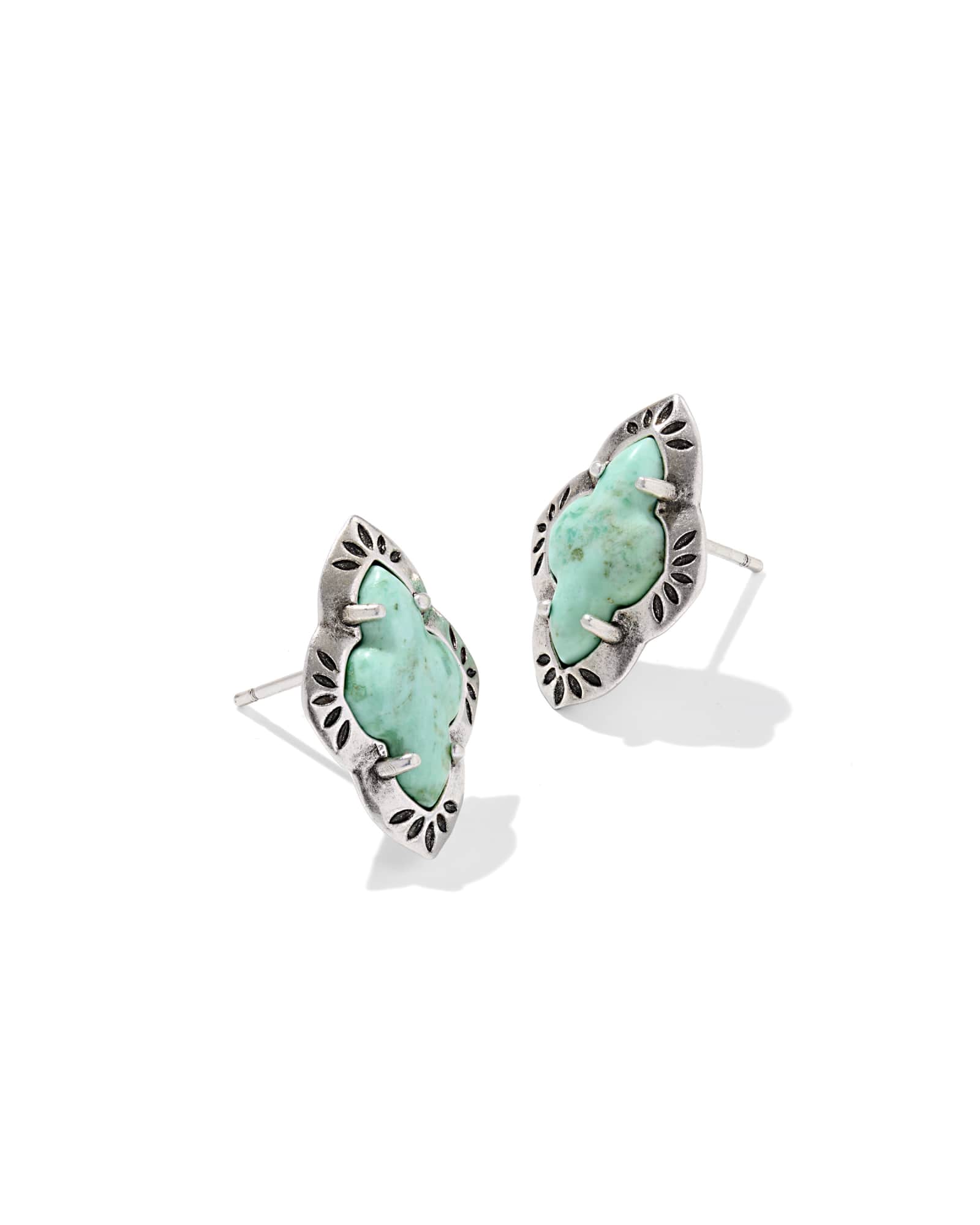 Kendra Scott Abbie Vintage Silver Etch Frame Stud Earrings | Chrysocolla