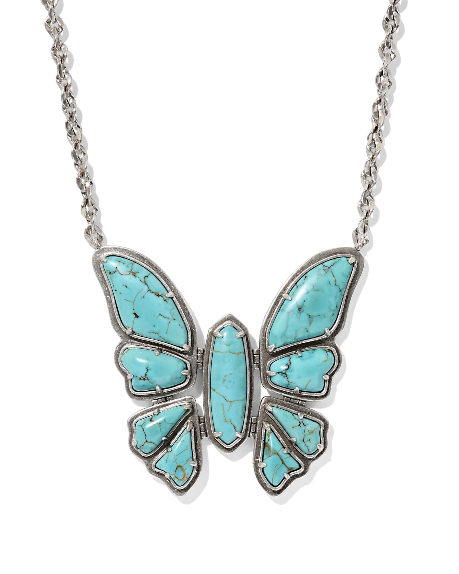 Kendra Scott Ember Vintage Silver Butterfly Statement Necklace in Variegated Turquoise Magnesite | Bronze Veined Magnesite/Metal