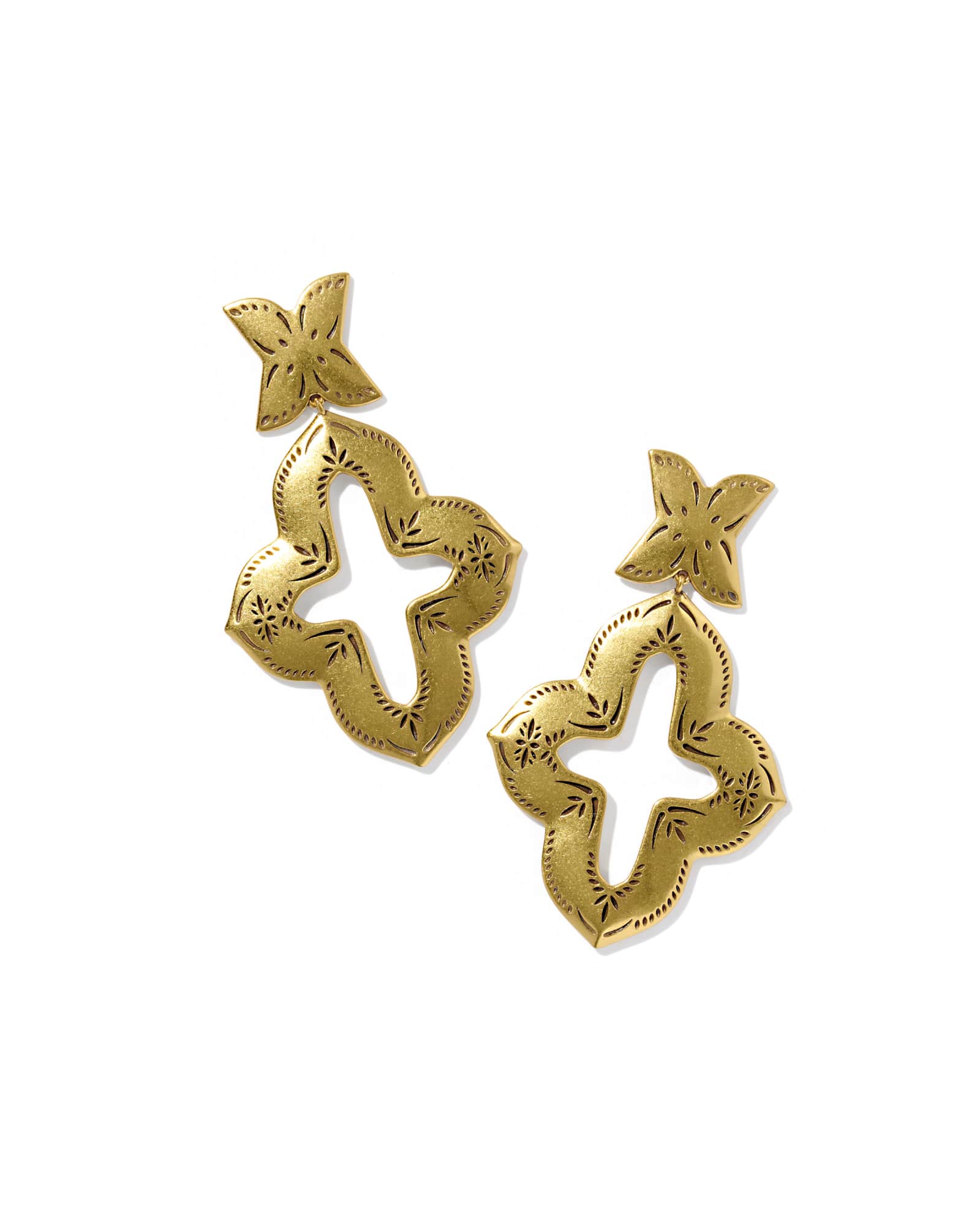 Kendra Scott Keziah Etch Vintage Gold Statement Earrings | Metal