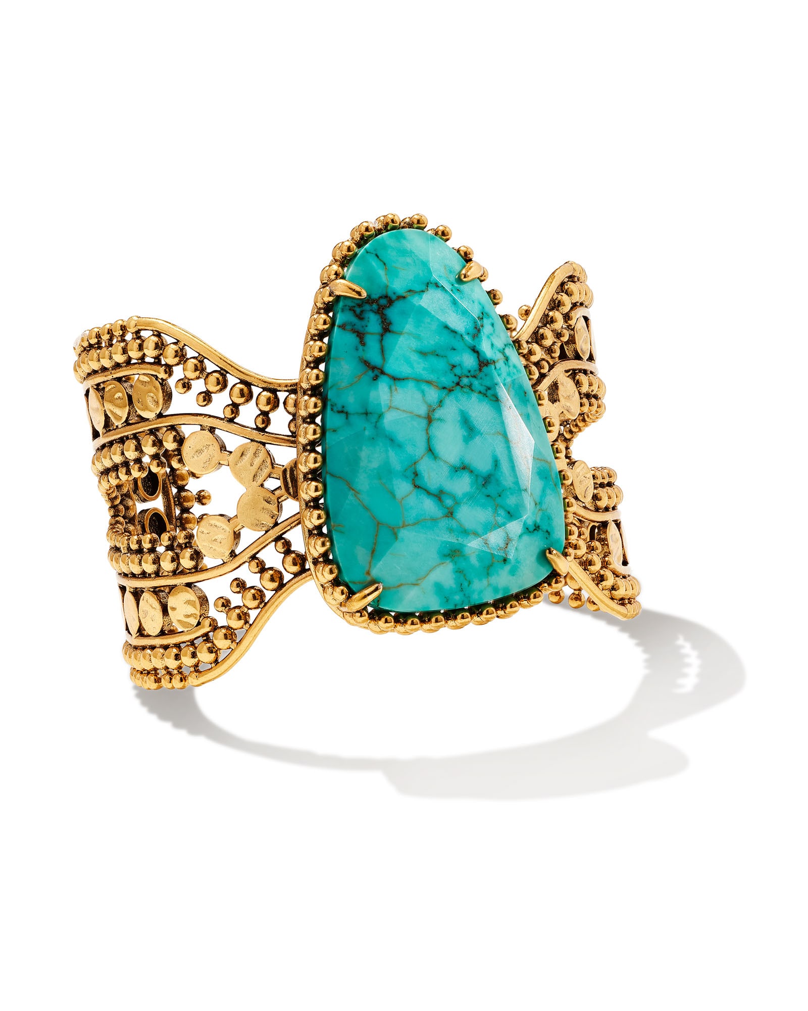 Kendra Scott Abena Vintage Gold Statement Bracelet in Variegated Turquoise Magnesite | Variegated Magnesite/Metal