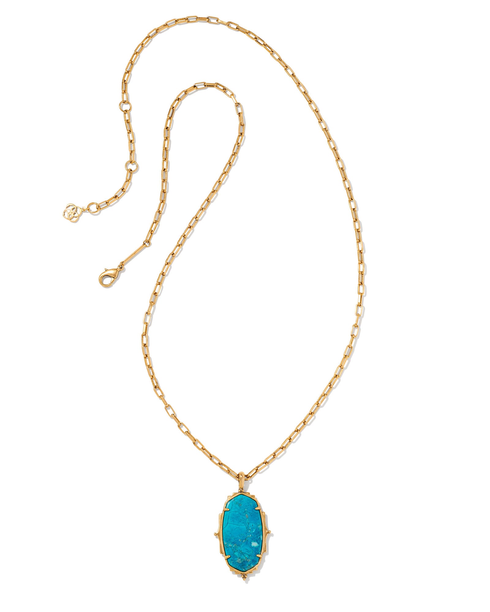 Kendra Scott Baroque Ella Vintage Gold Long Pendant Necklace in Variegated Dark Teal Magnesite | Howlite