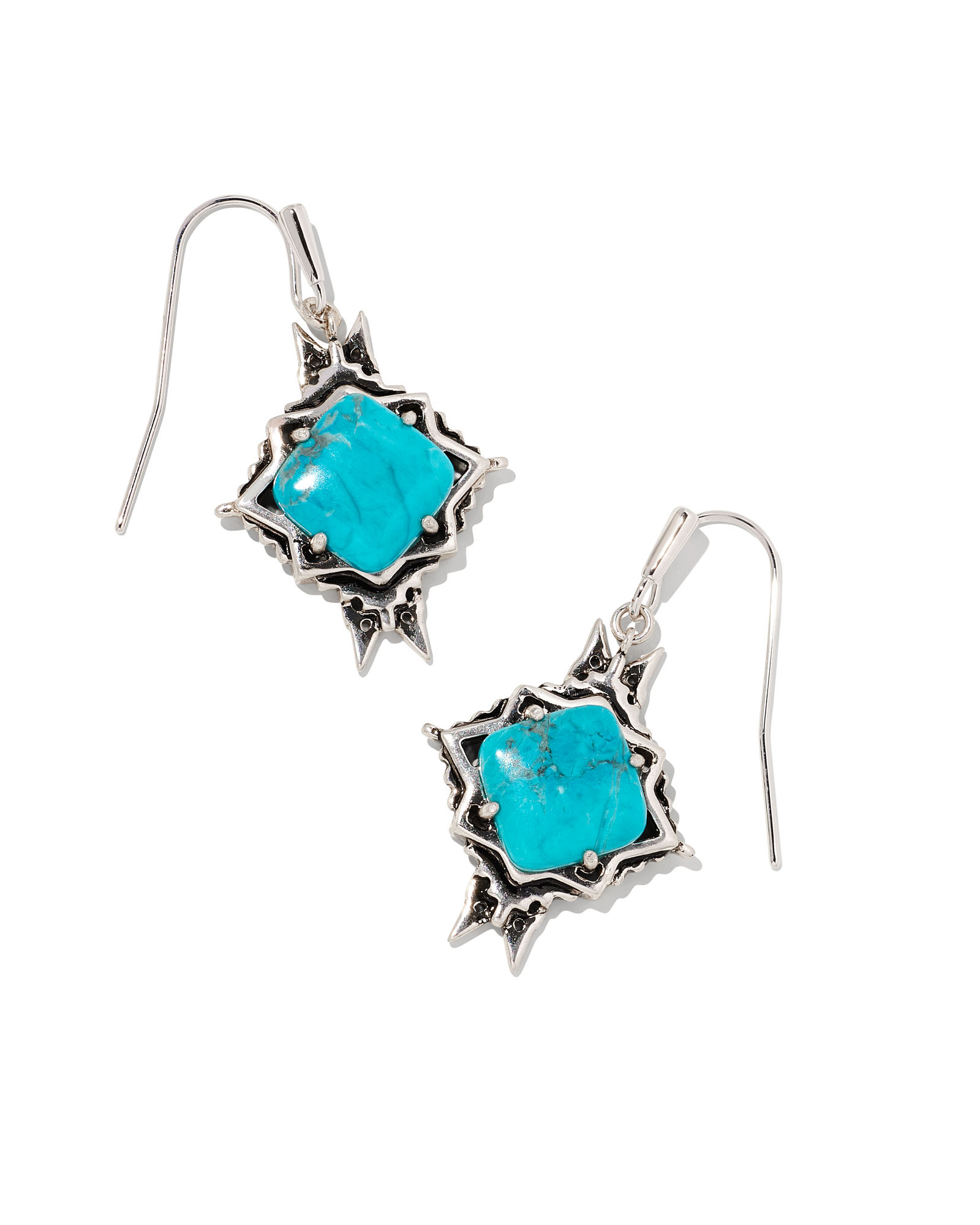 Kendra Scott Cass Vintage Silver Drop Earrings in Variegated Dark Teal Magnesite | Howlite