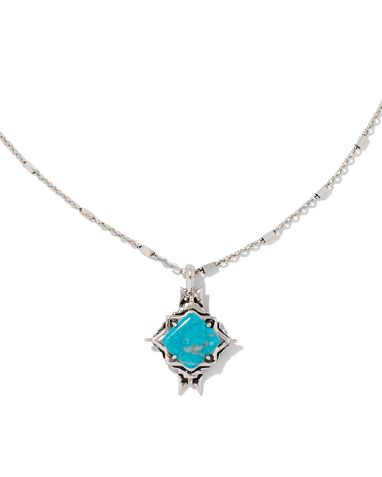 Kendra Scott Cass Vintage Silver Long Pendant Necklace in Variegated Dark Teal Magnesite | Howlite