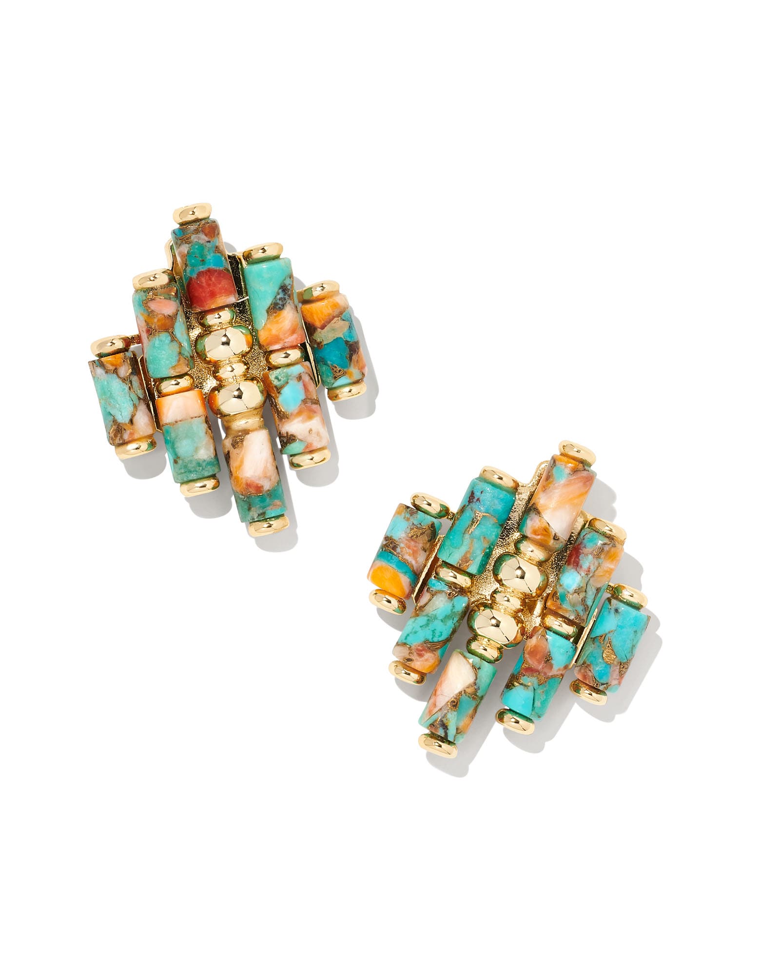 Kendra Scott Ember Gold Statement Stud Earrings in Bronze Veined Turquoise Magnesite Red Oyster | Bronze Veined Magnesite