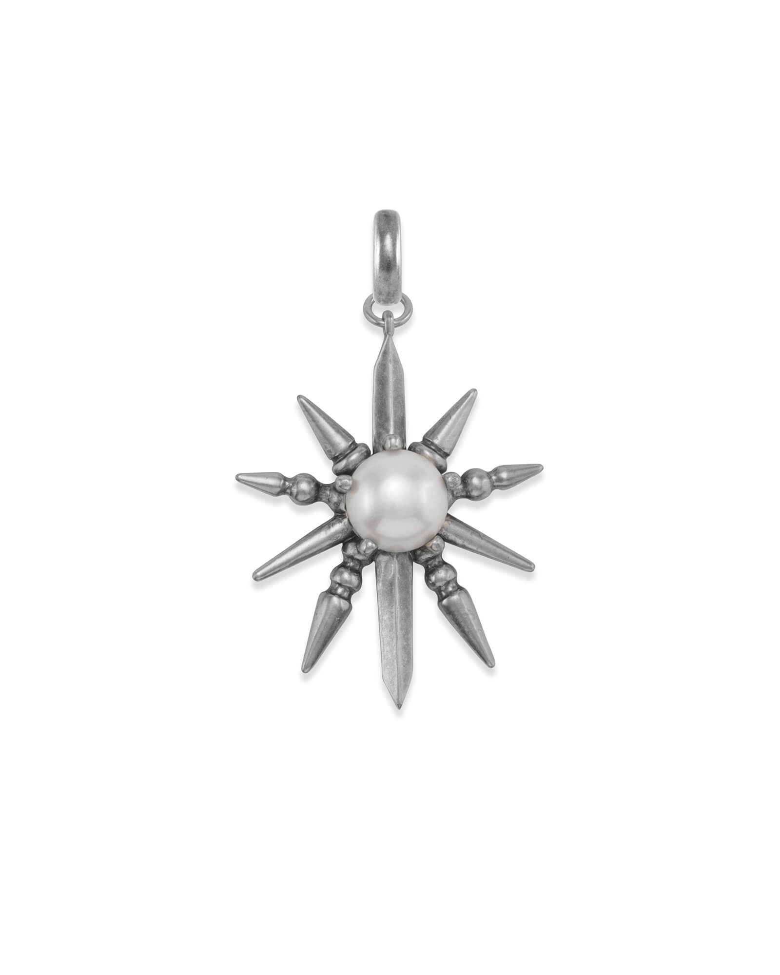 Kendra Scott Sunburst with Pearl Charm in Vintage Silver | Cultured Fresh Water Pearl