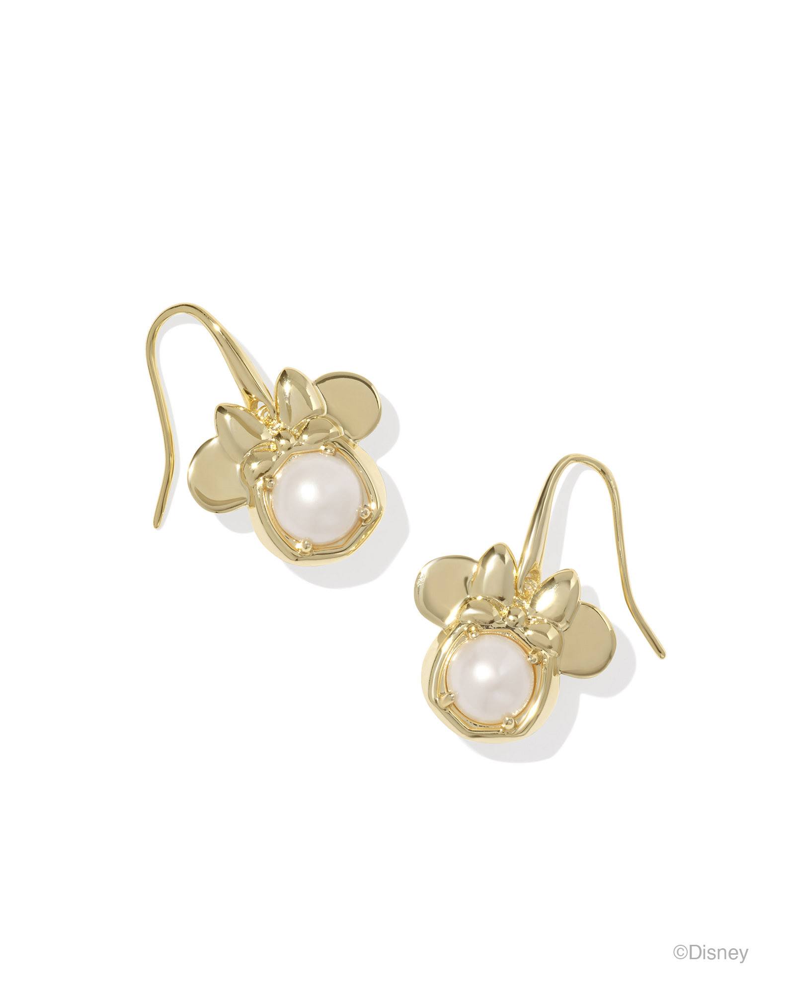 Disney | Kendra Scott Gold Minnie Mouse Drop Earrings in White | Pearl