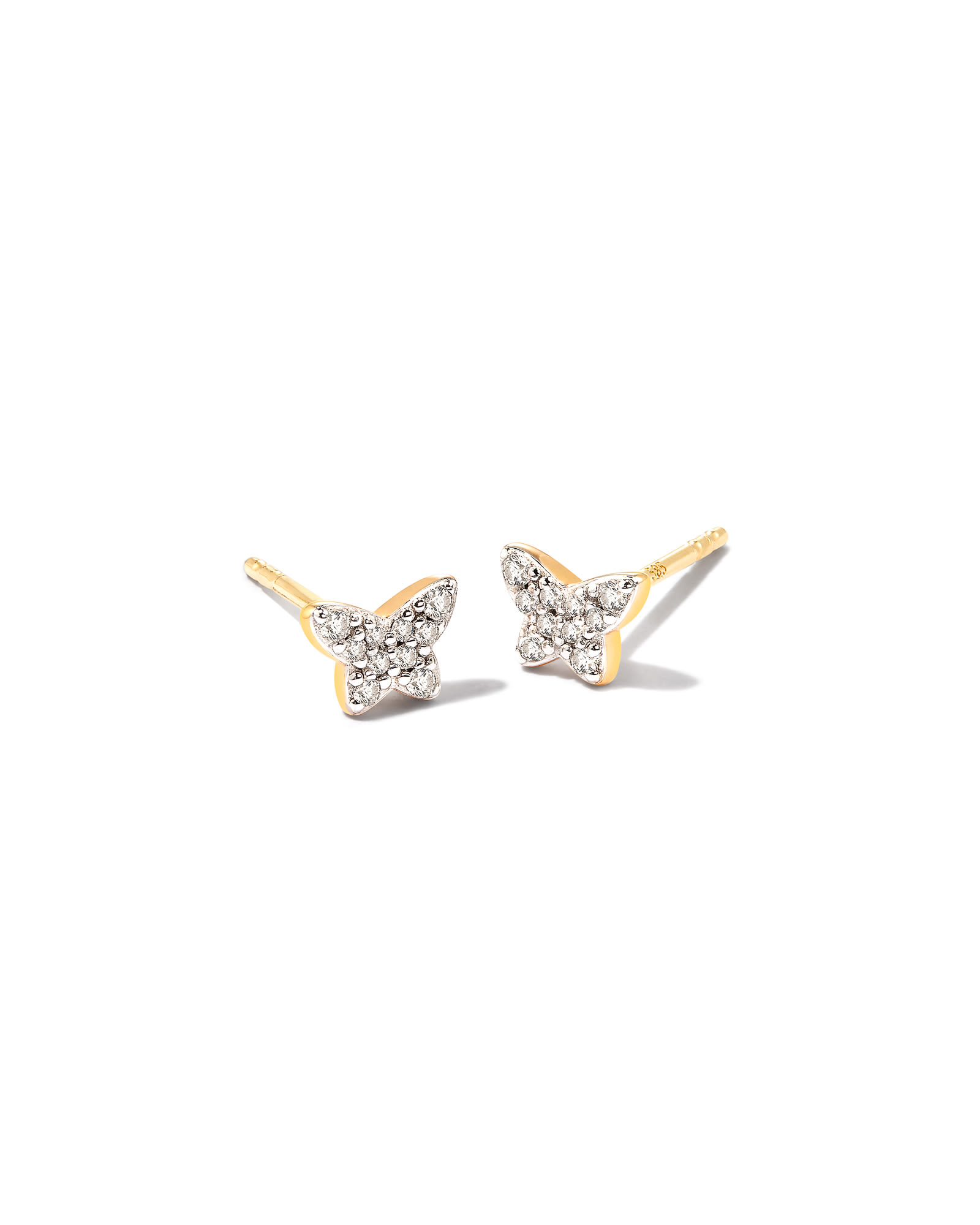 Kendra Scott Butterfly 14k Yellow Gold Stud Earrings in White Diamond | Diamonds