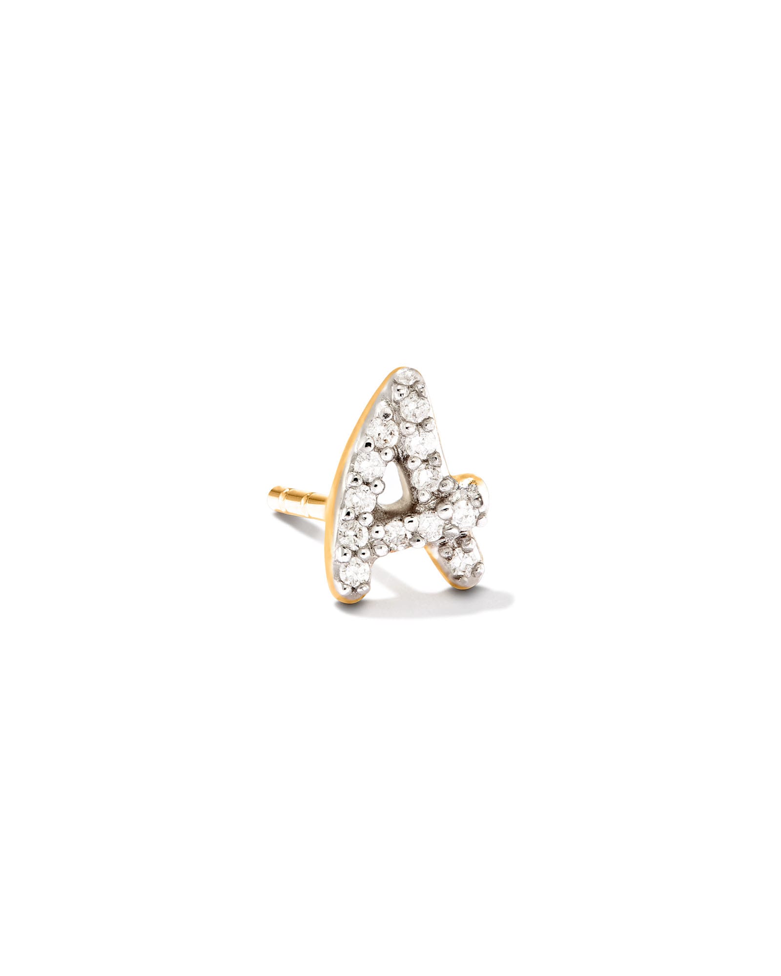 Kendra Scott Letter A 14k Yellow Gold Single Stud Earring in White Diamond | Diamonds