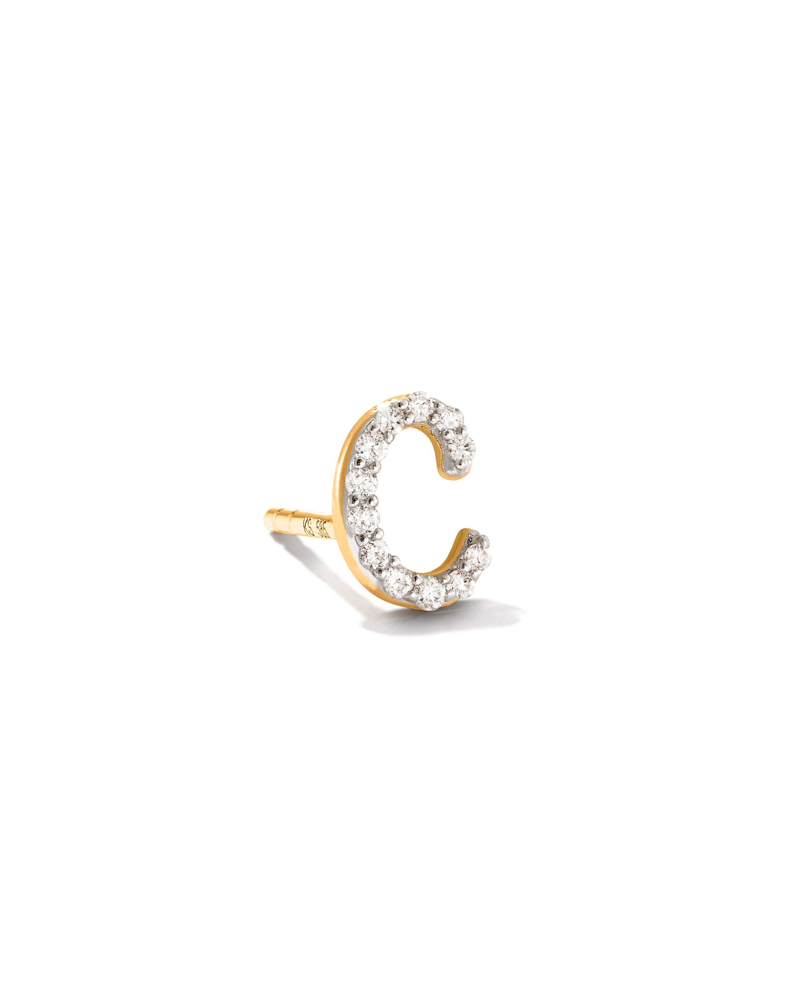 Kendra Scott Letter C 14k Yellow Gold Single Stud Earring in White Diamond | Diamonds