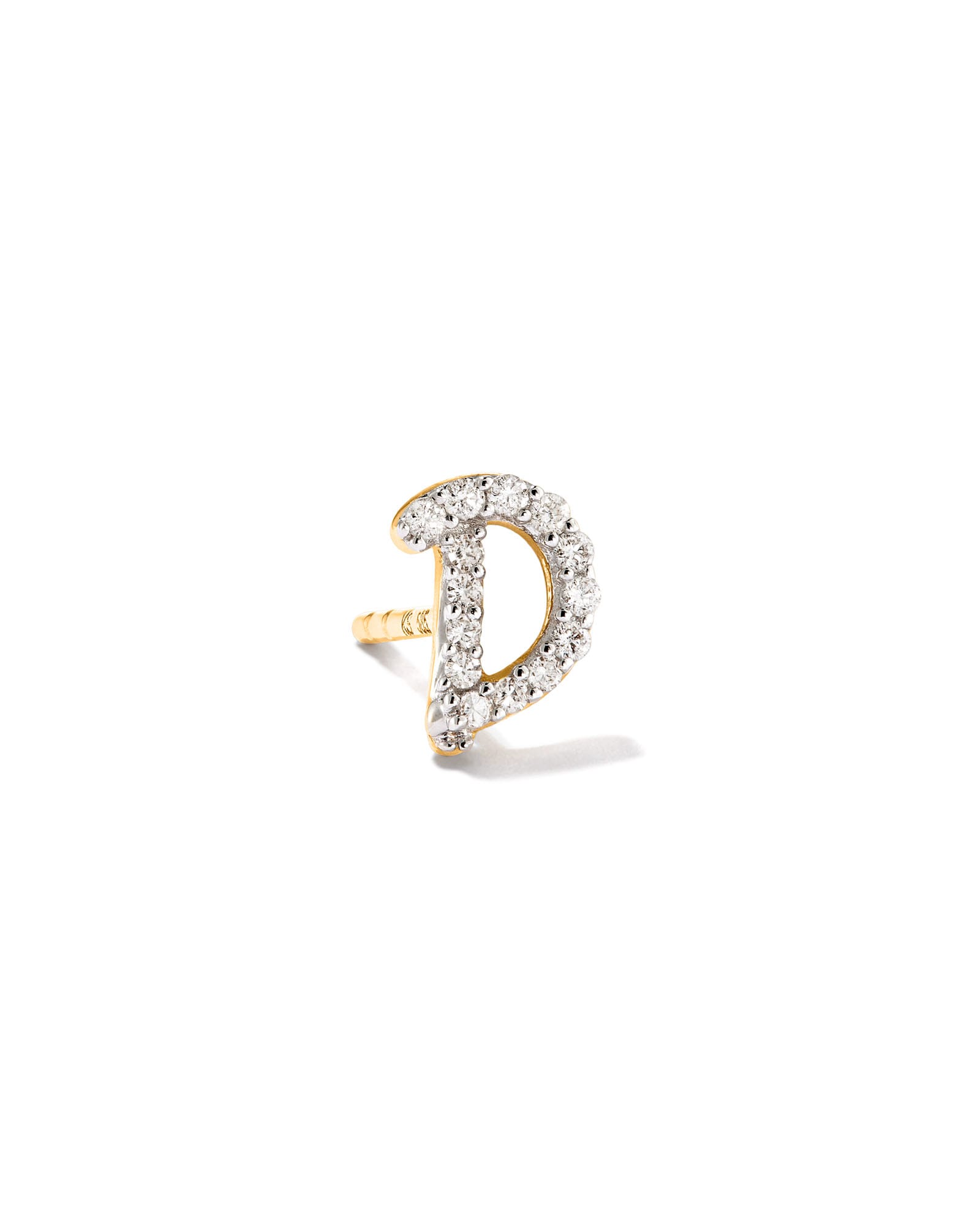 Kendra Scott Letter D 14k Yellow Gold Single Stud Earring in White Diamond | Diamonds