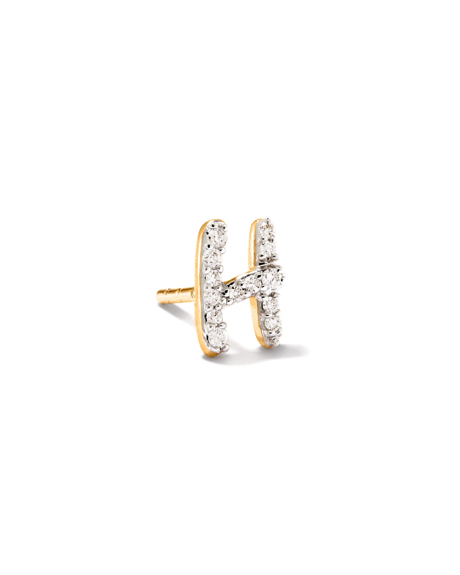 Kendra Scott Letter H 14k Yellow Gold Single Stud Earring in White Diamond | Diamonds