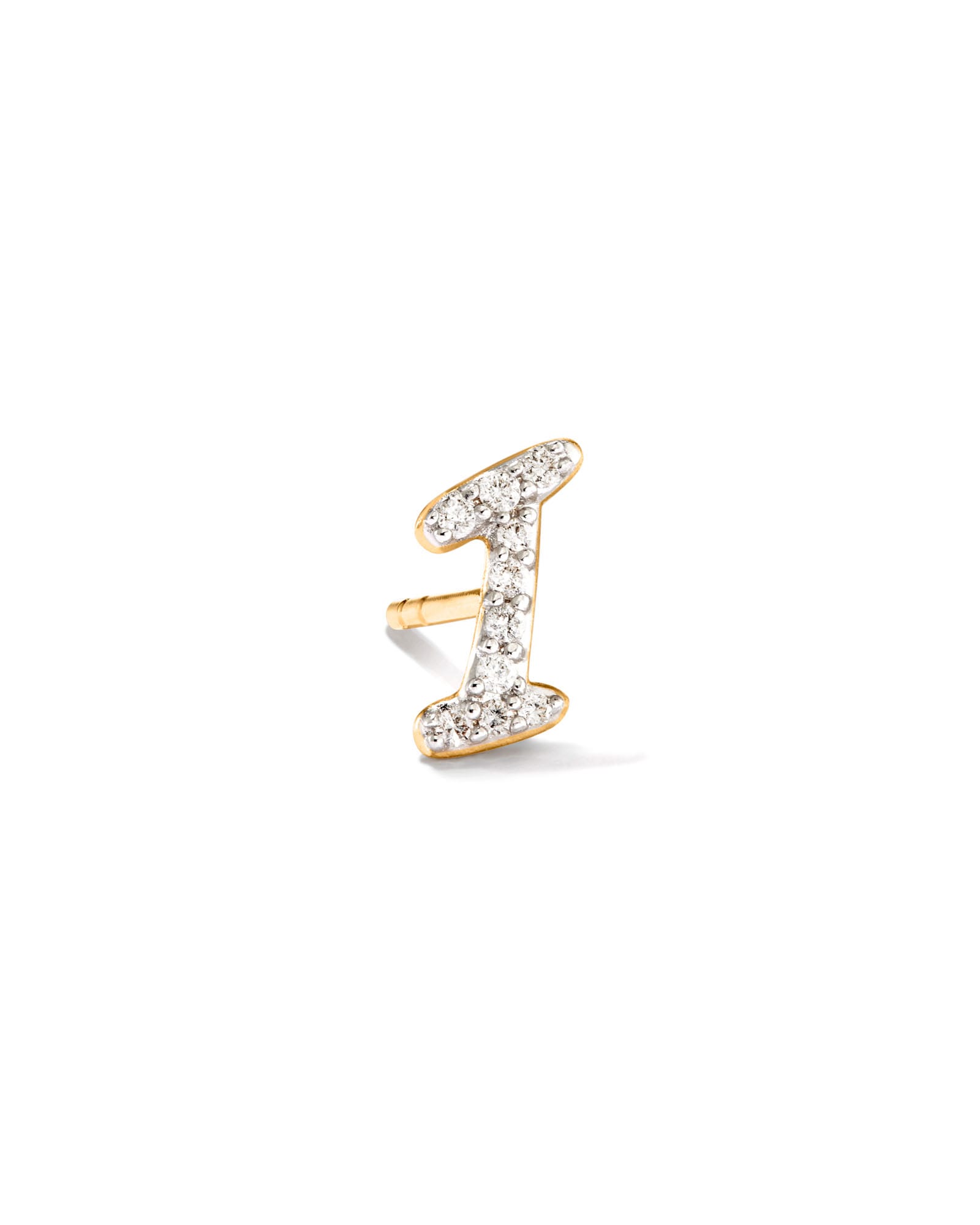 Kendra Scott Letter I 14k Yellow Gold Single Stud Earring in White Diamond | Diamonds