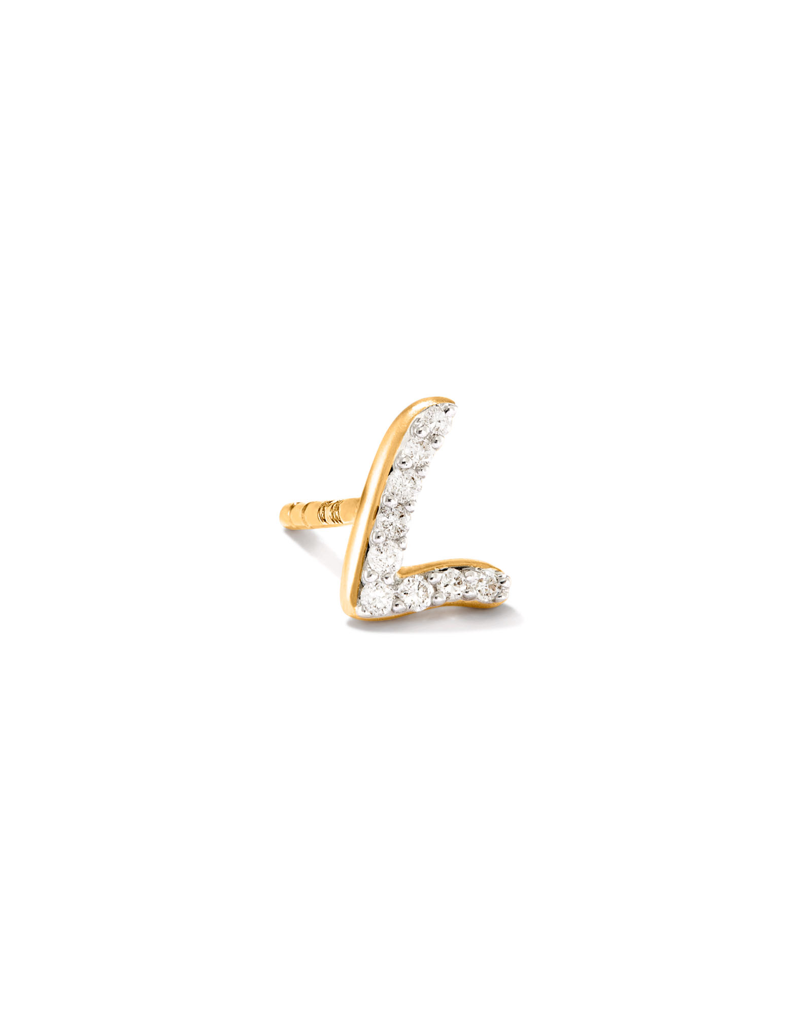 Kendra Scott Letter L 14k Yellow Gold Single Stud Earring in White Diamond | Diamonds